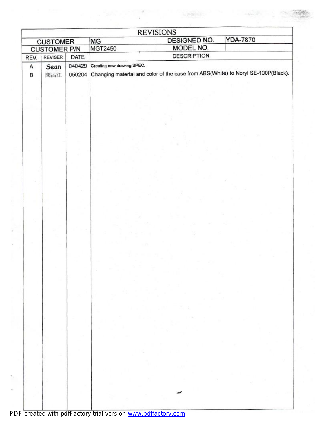 MG Electronics MGT-2450P Specsheet