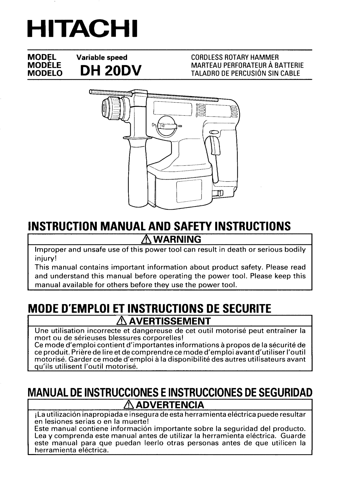 Hitachi DH20DV User Manual