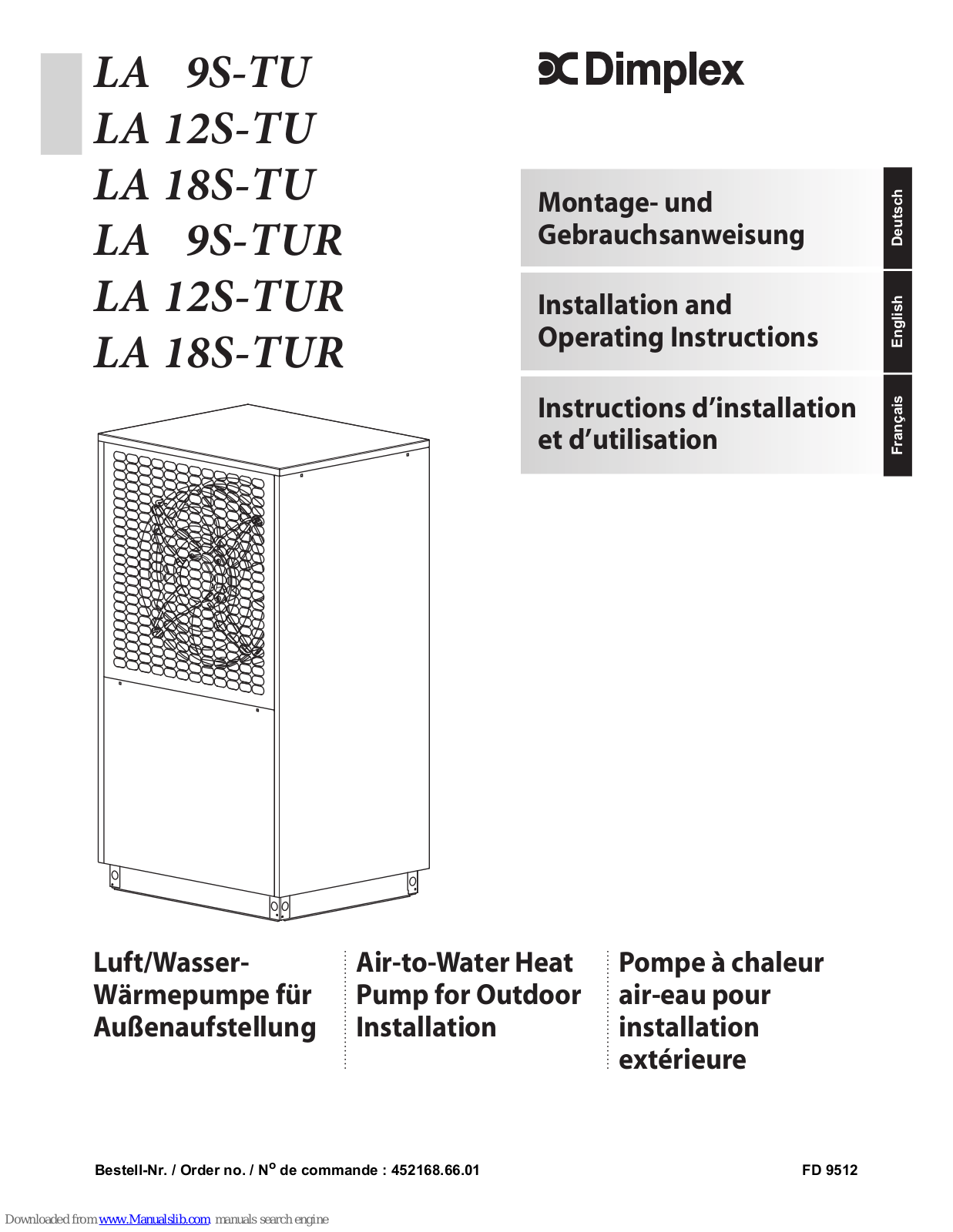 Dimplex LA 9S-TU, LA 9S-TUR, LA 12S-TUR, LA 18S-TUR, LA 12S-TU Installation And Operating Instructions Manual