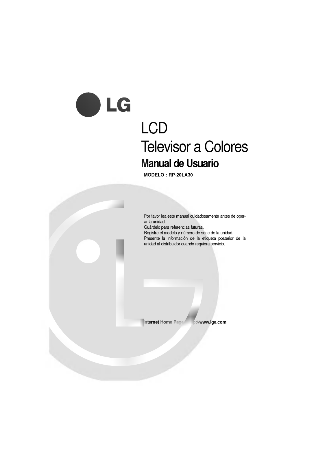LG RP-20LA30 Owner's Manual