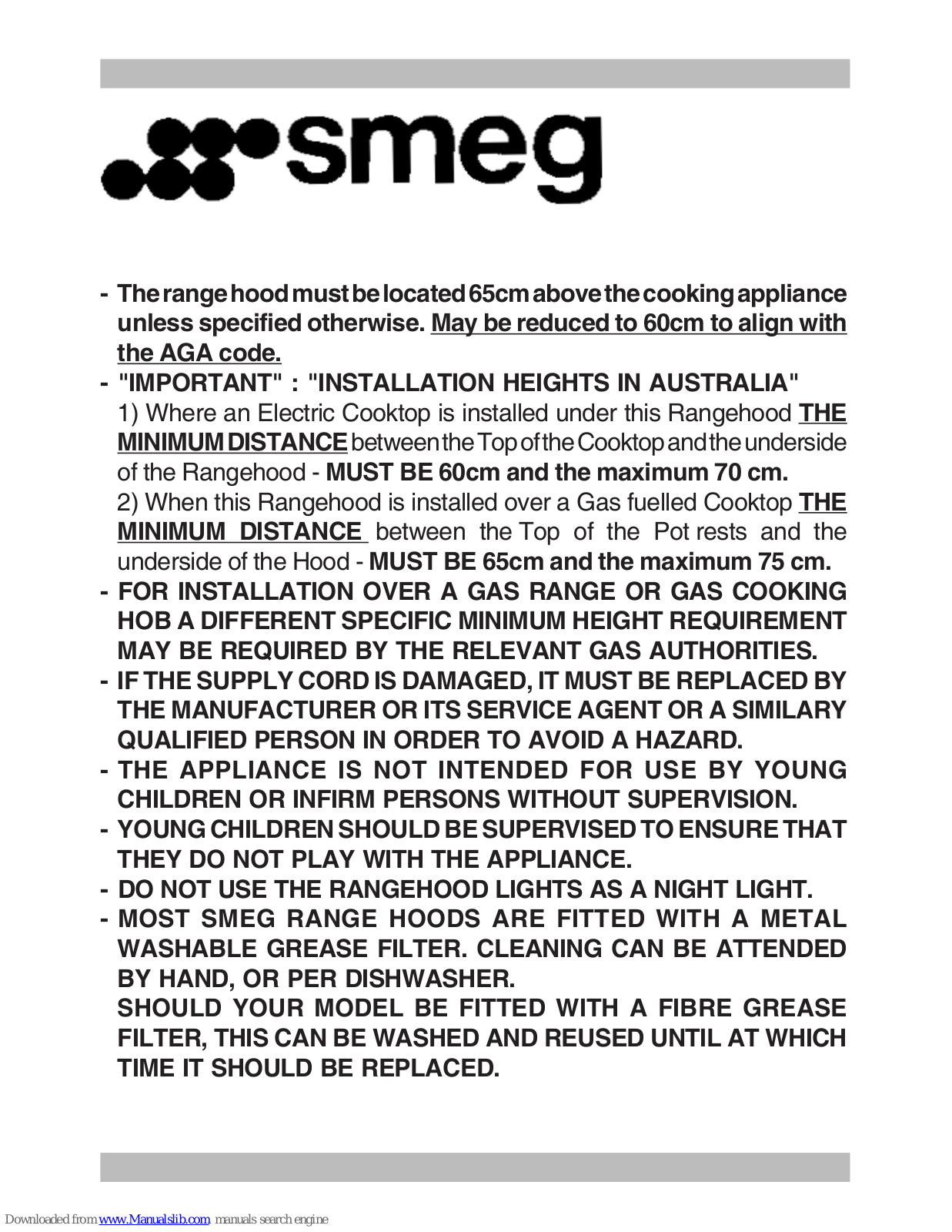 Smeg P791 User Manual