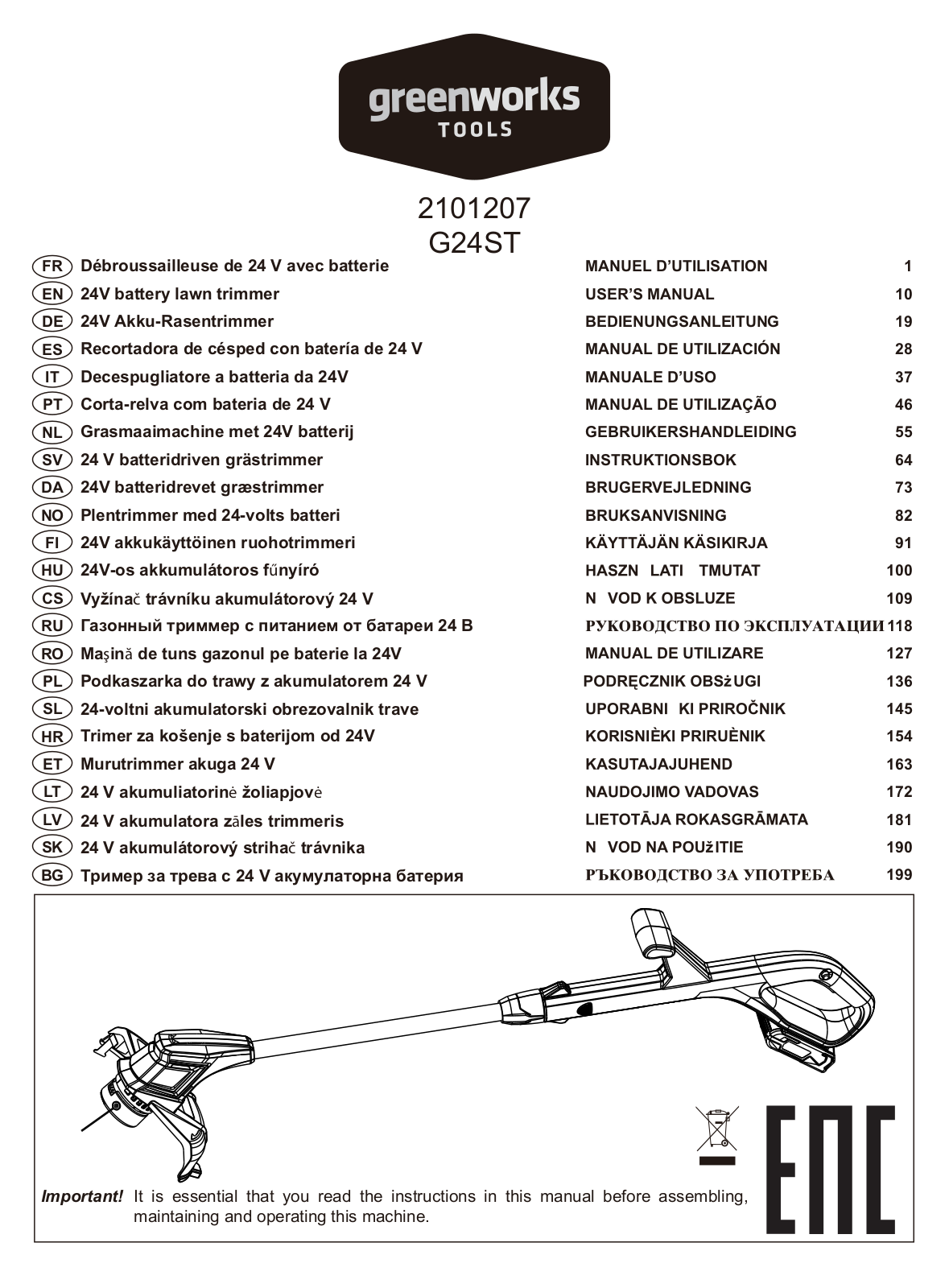 Greenworks G24ST User Manual