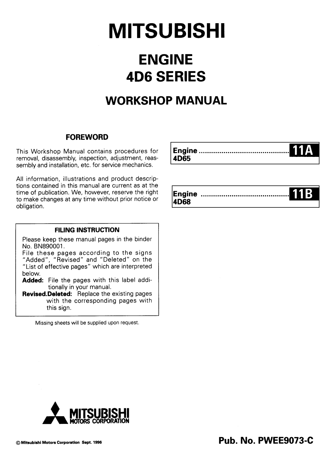 Mitsubishi 4D65 Workshop Manual