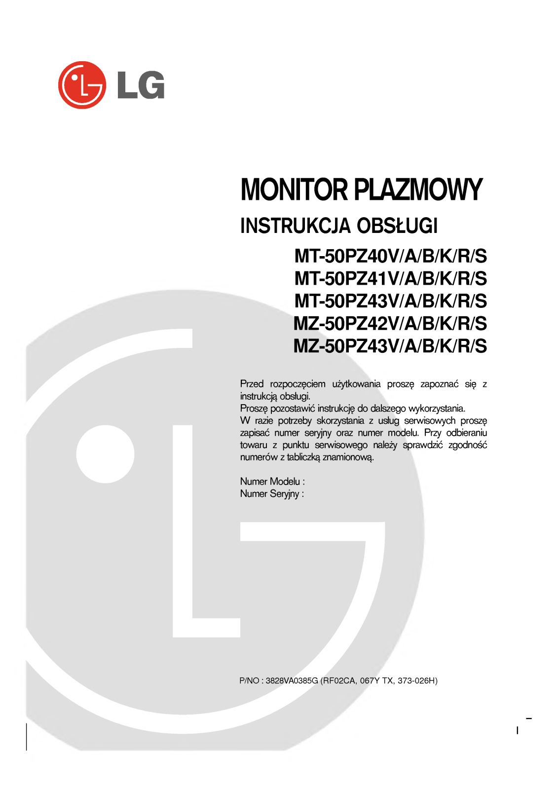 Lg MZ-50PZ43V User Manual