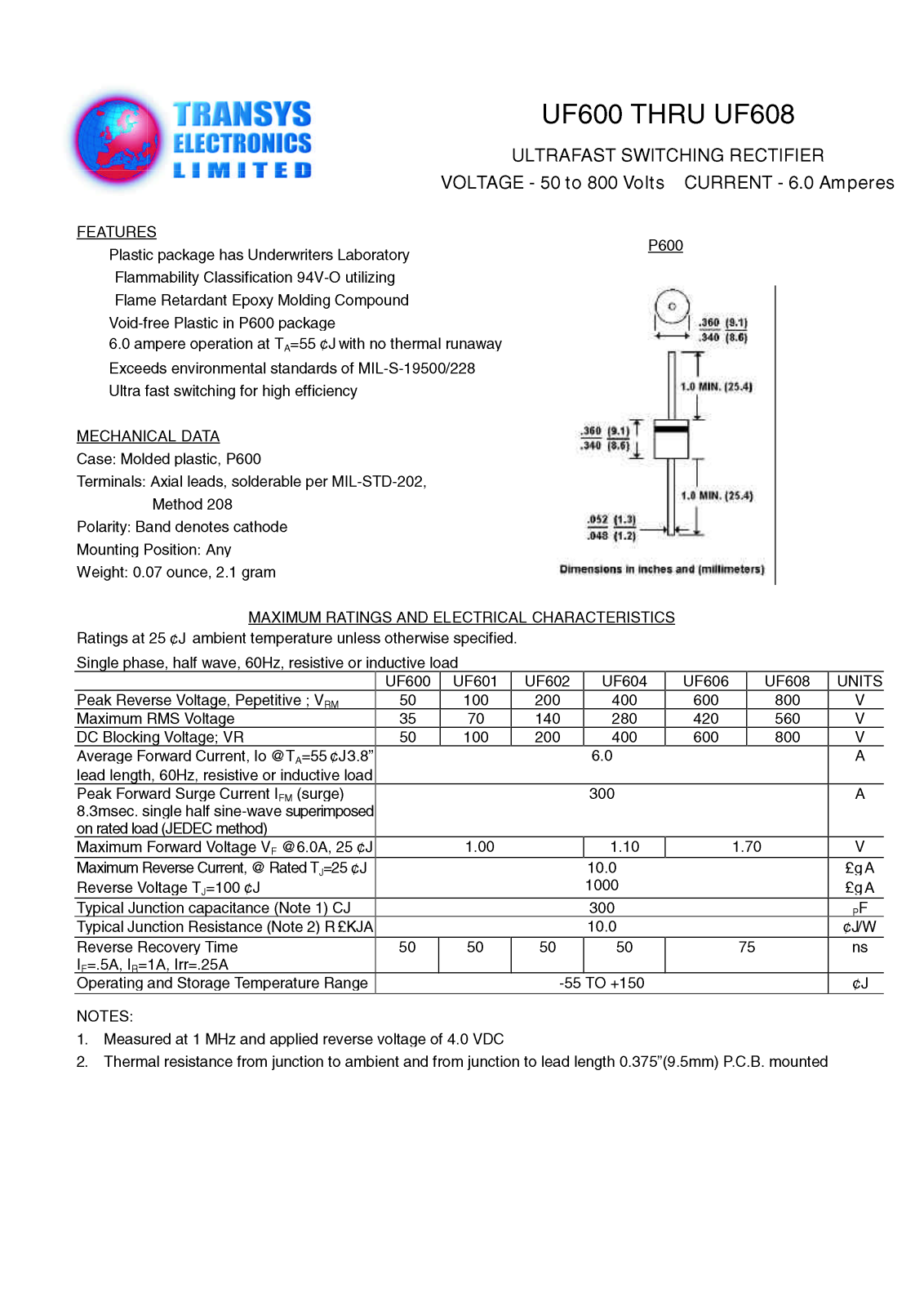 TEL UF608, UF606, UF604, UF6010, UF601 Datasheet