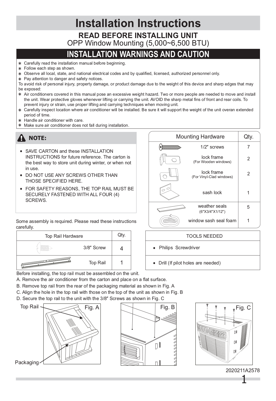 Frigidaire FFRA0522R1 Installation Manual