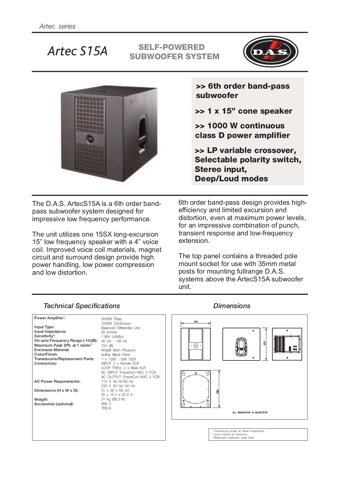 DAS ARTEC-S15A User Manual