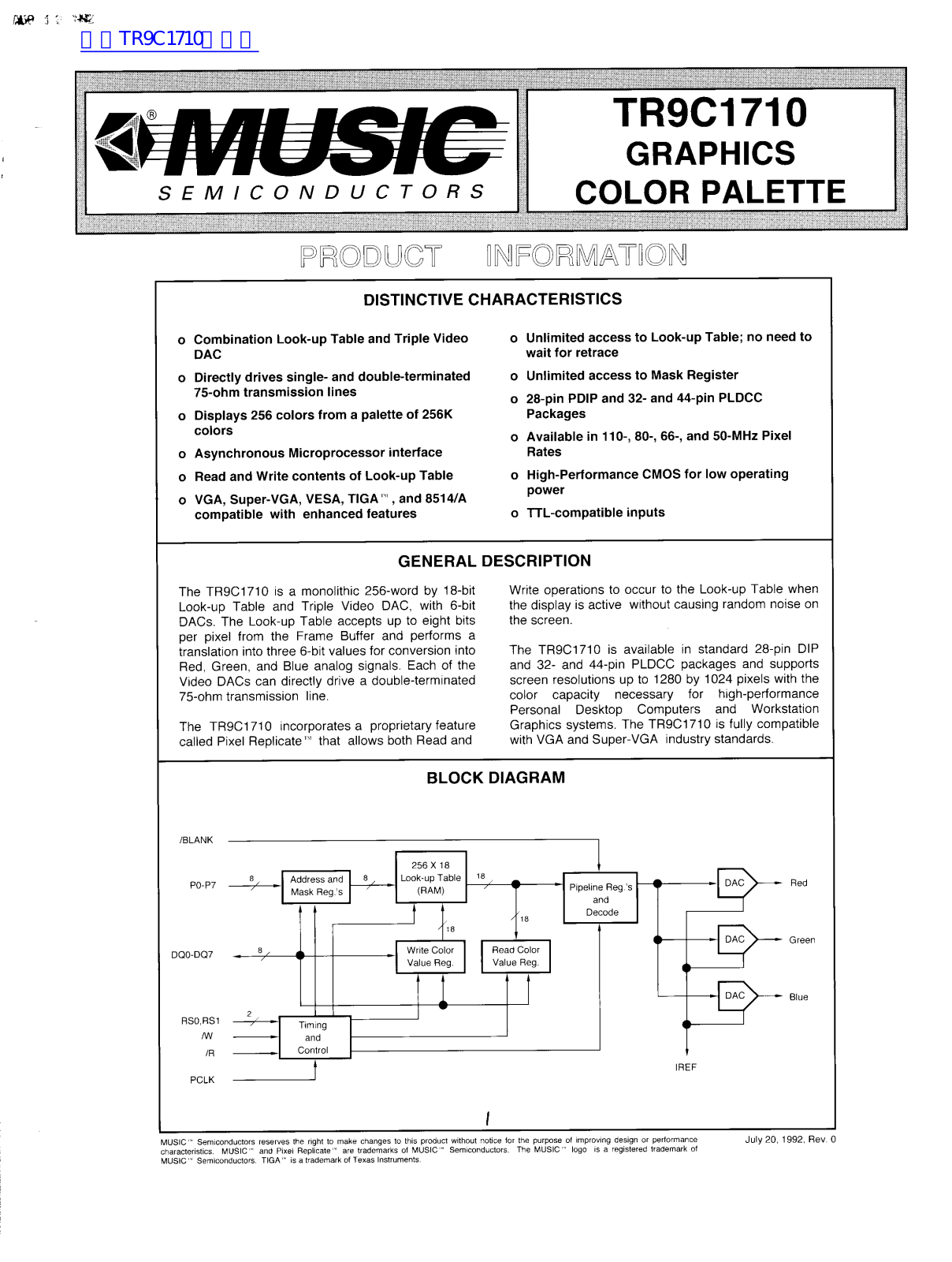 MUSIC TR9C1710 Technical data