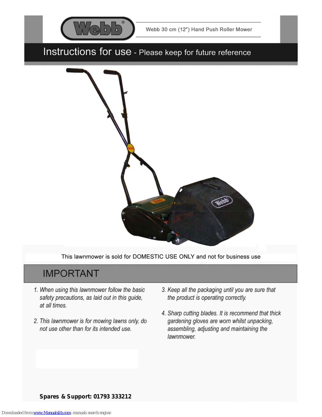 Webb H12R Instructions For Use Manual
