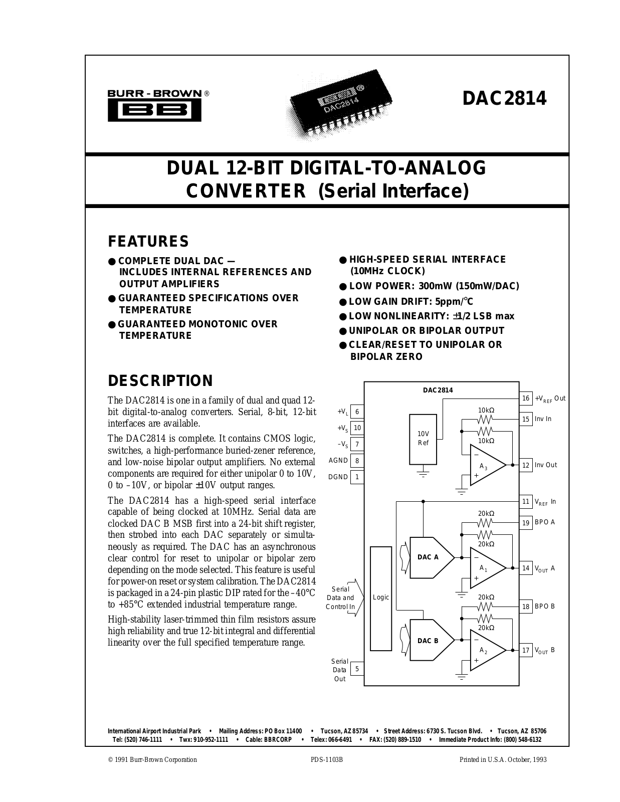 Burr Brown Corporation DAC2814BP, DAC2814 Datasheet