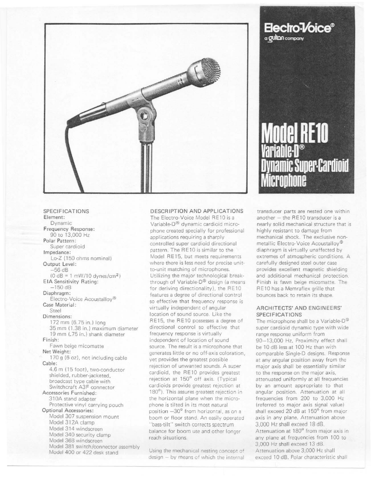 Electro-Voice RE10 User Manual