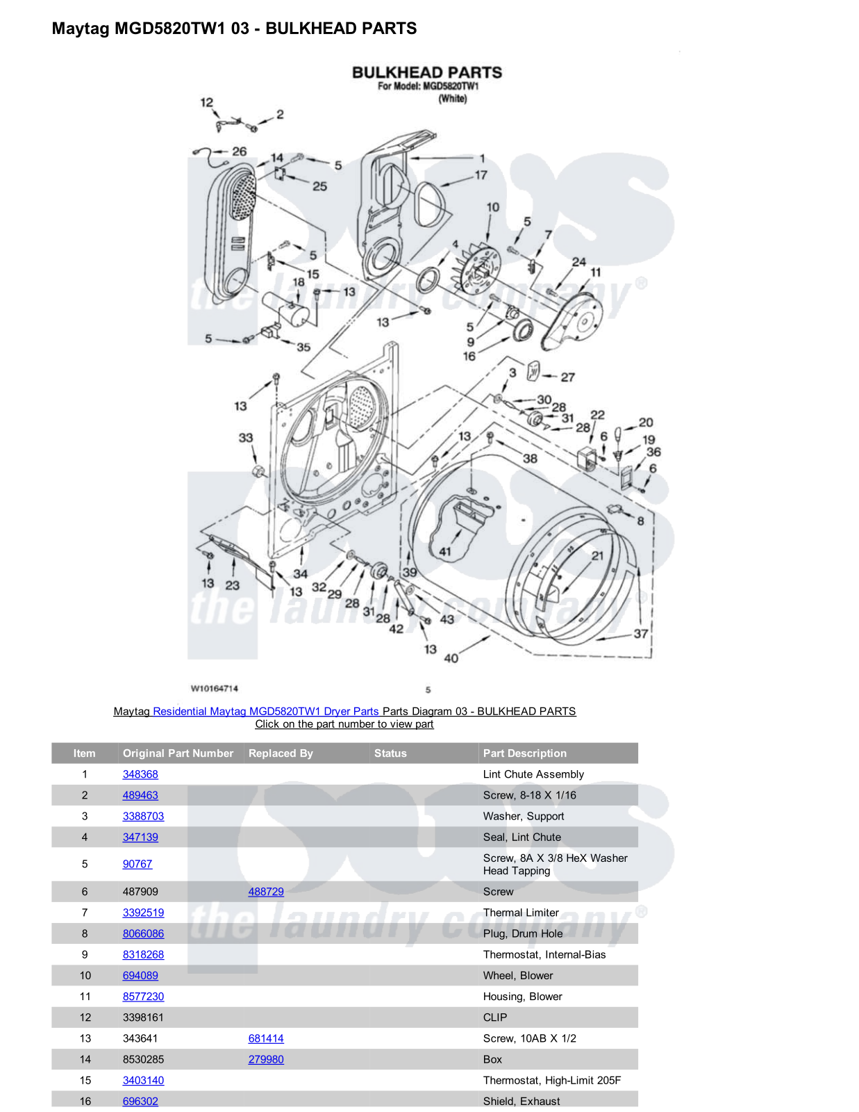 Maytag MGD5820TW1 Parts Diagram