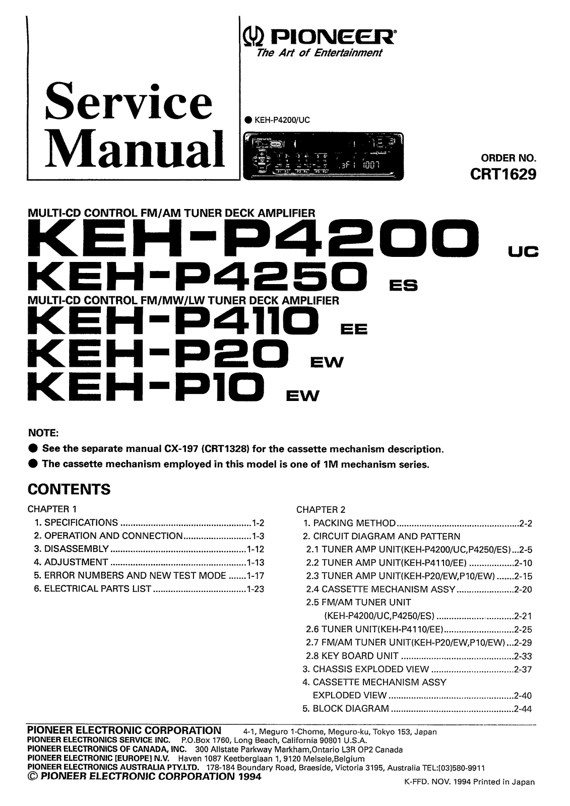 PIONEER KEH-P10, KEH-P20, KEH-P4110, KEH-P4200, KEH-P4250 Service Manual