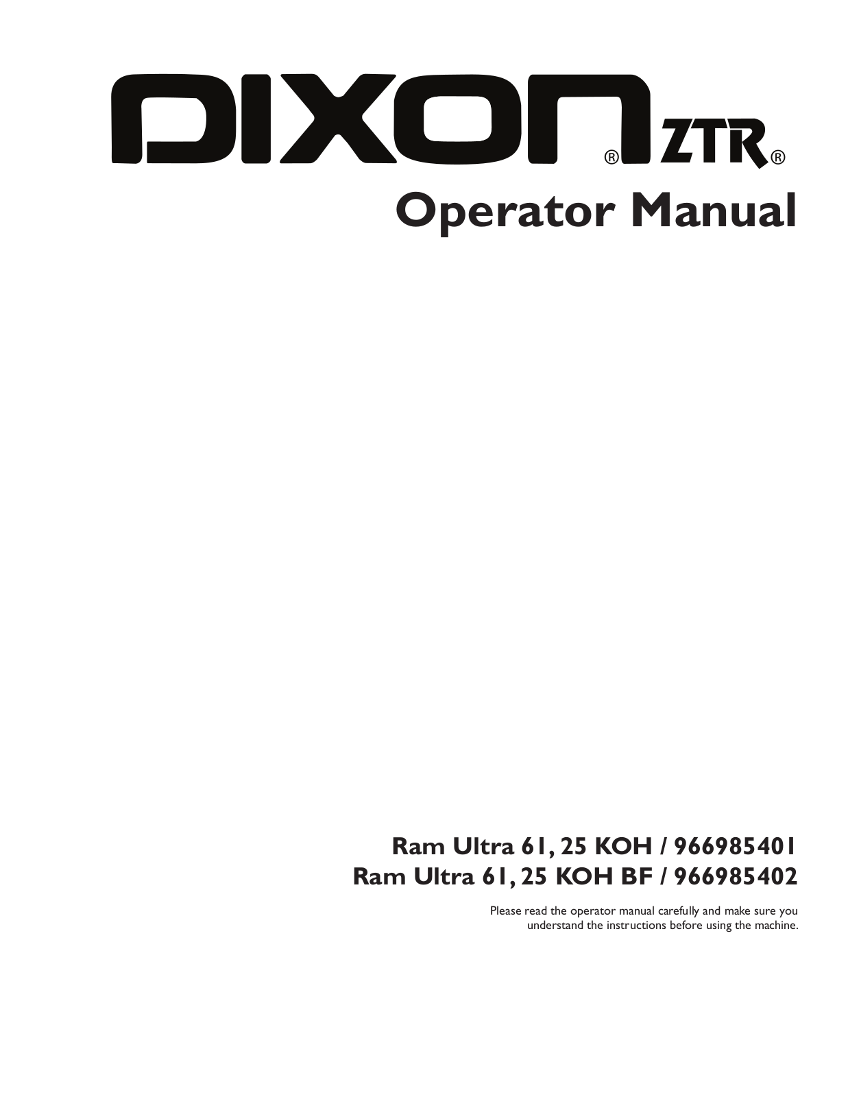 Dixon Ram Ultra 966985402, Ram Ultra 966985401 User Manual