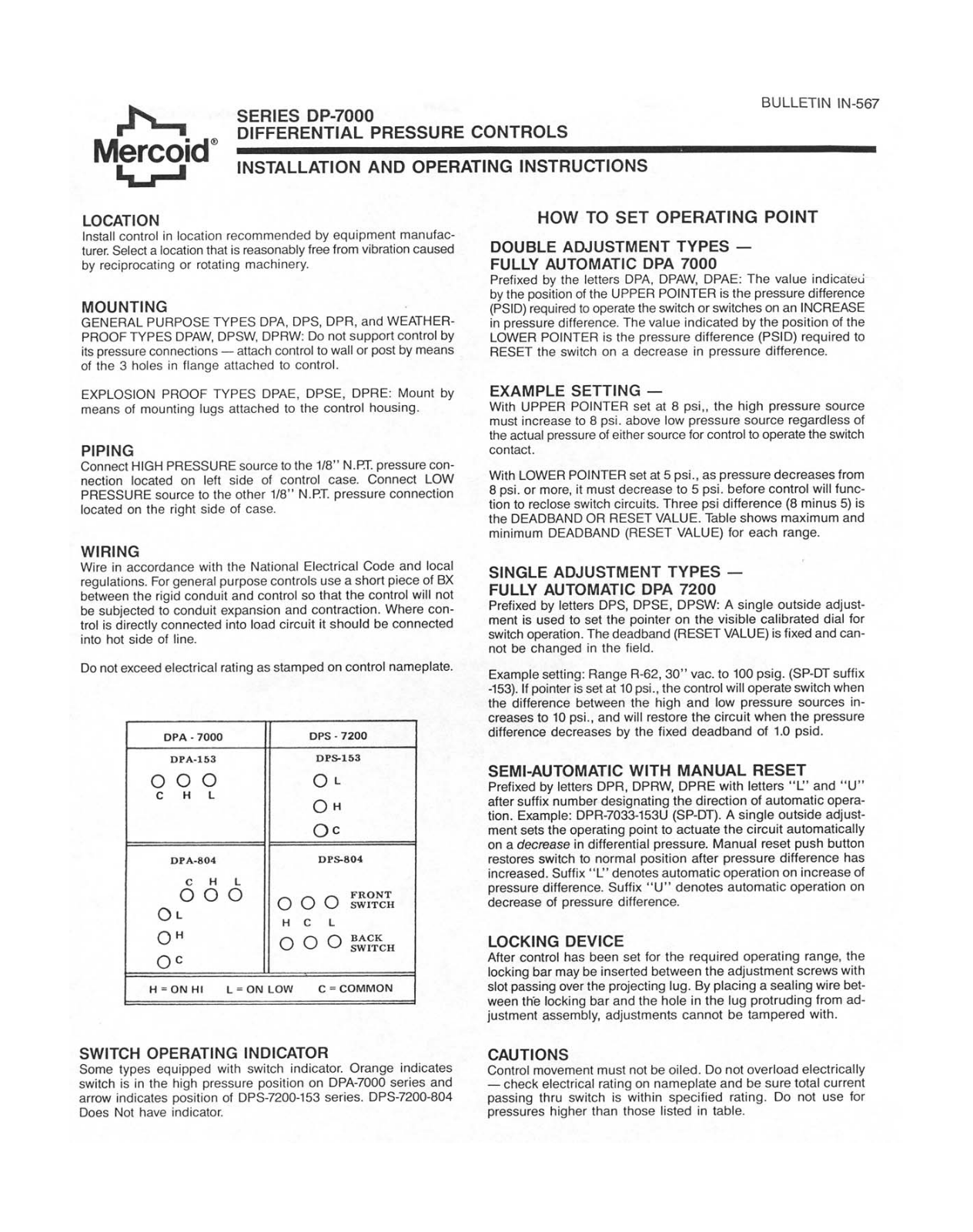 Dwyer Instruments Series DP-7000 Installation and Operating Instructions