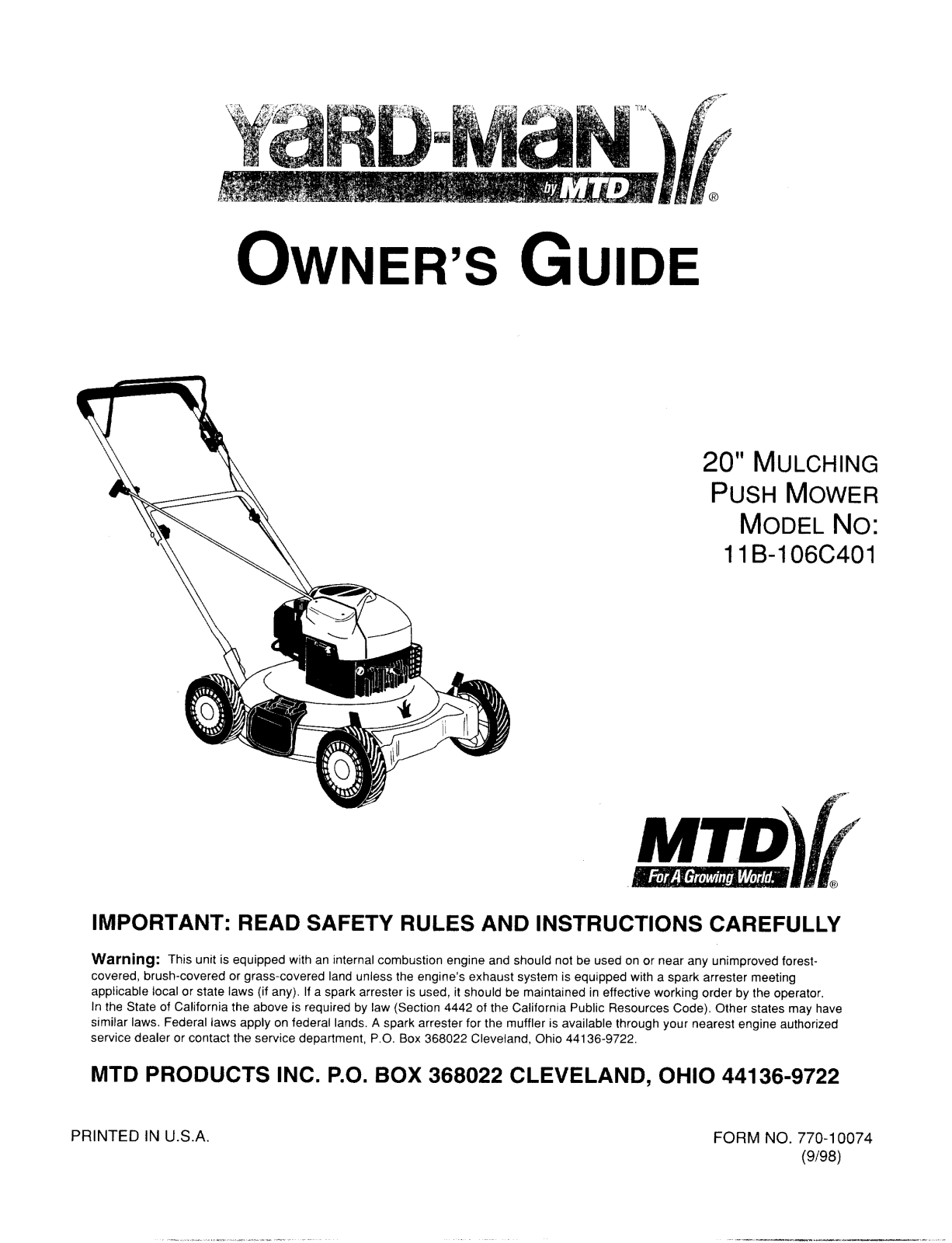 MTD 11B-106C401 User Manual