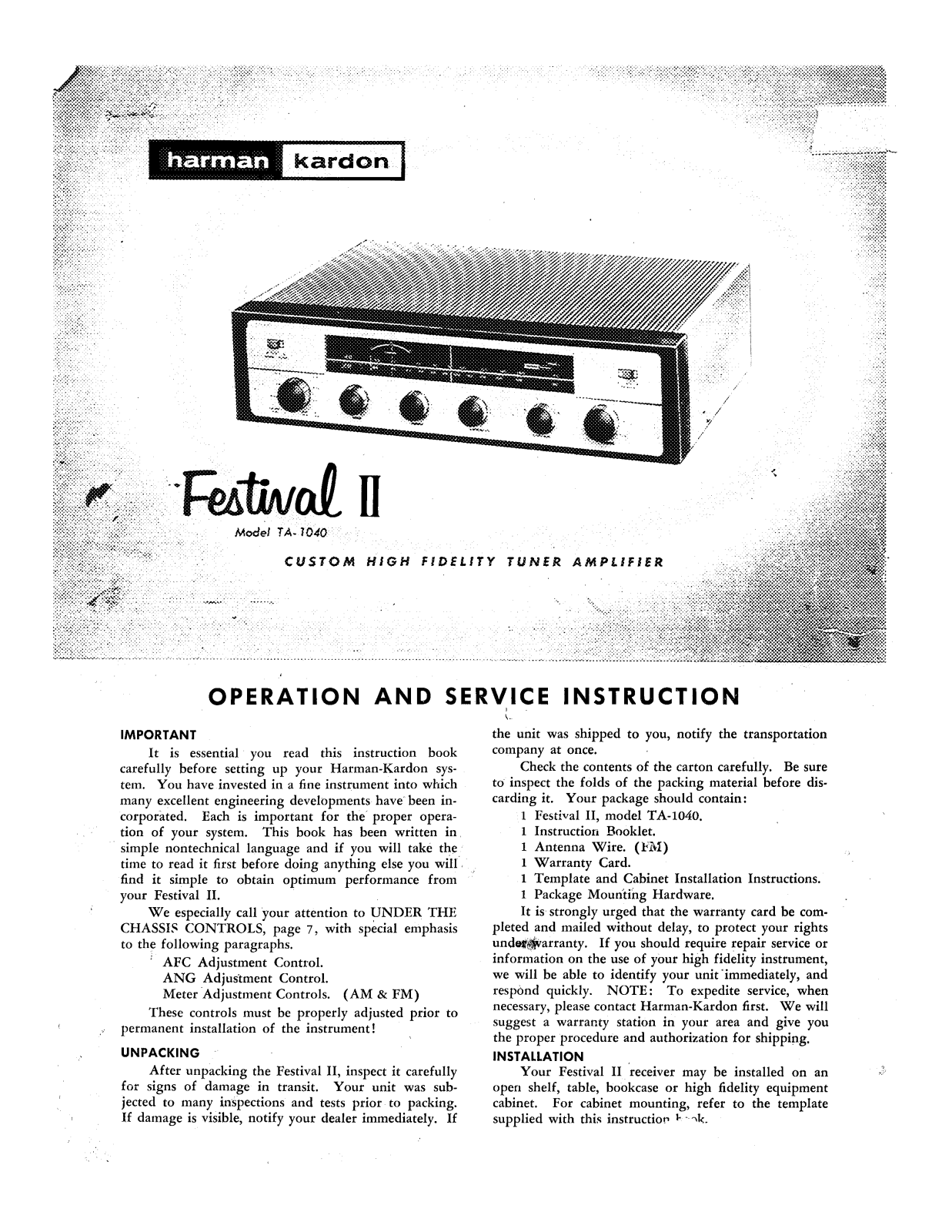 Harman kardon TA-1040 User Manual