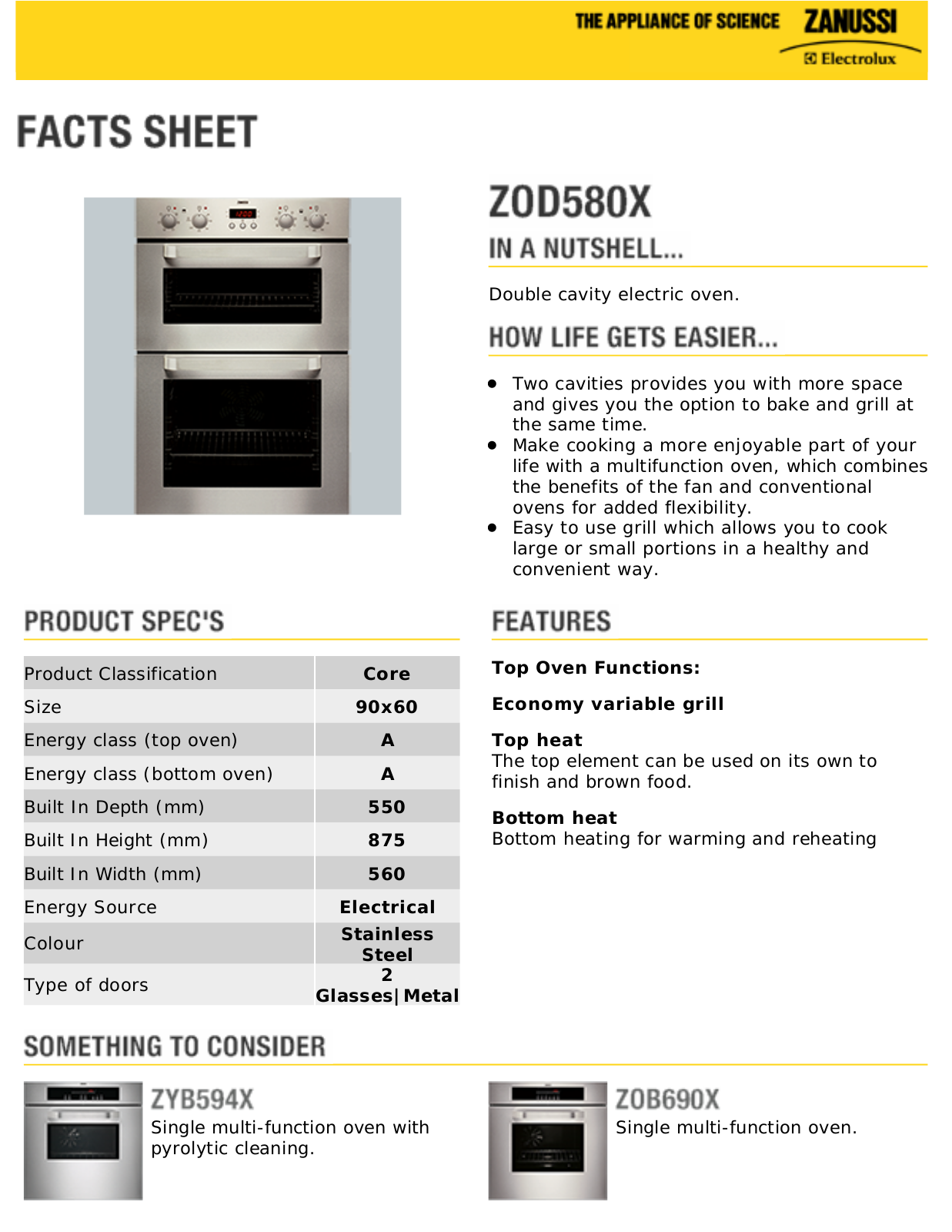 Zanussi ZOD580X Datasheet