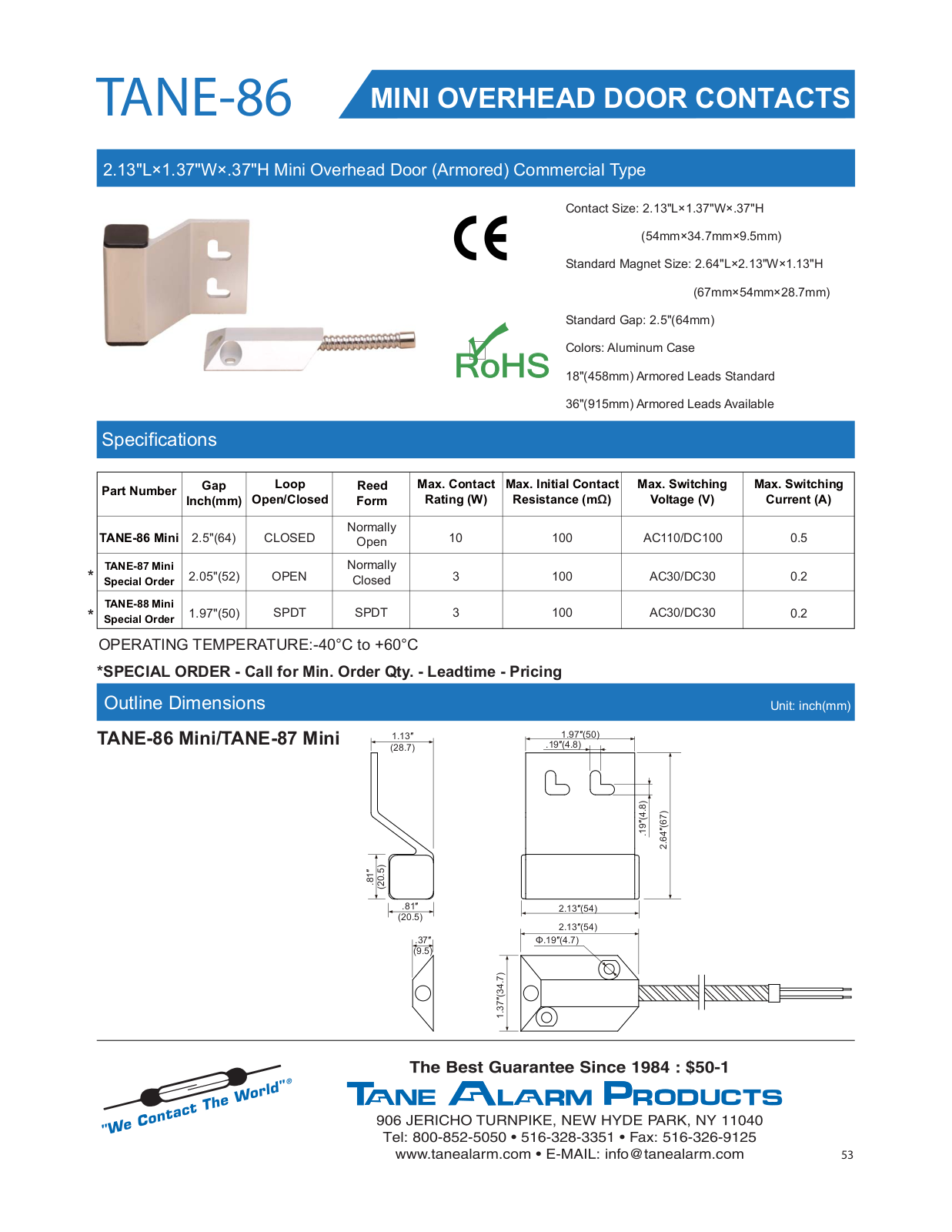 Tane TANE-86-MINI-18, TANE-86-MINI-36 Specsheet - ManualMachine.com