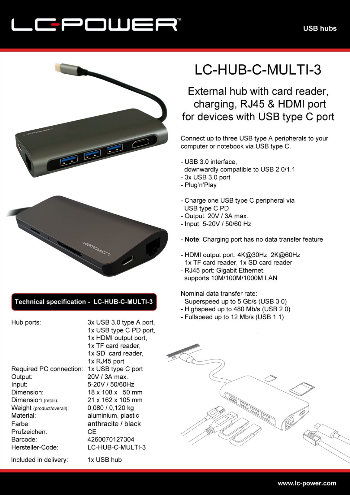 LC-Power LC-HUB-C-MULTI-3 User Manual