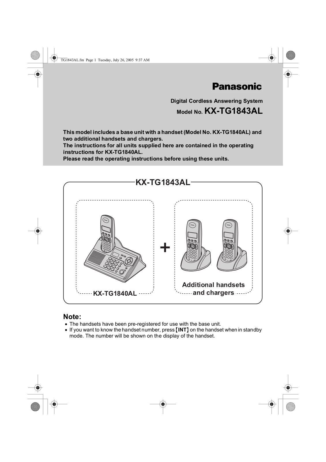 Panasonic KX-TG1843AL User Manual