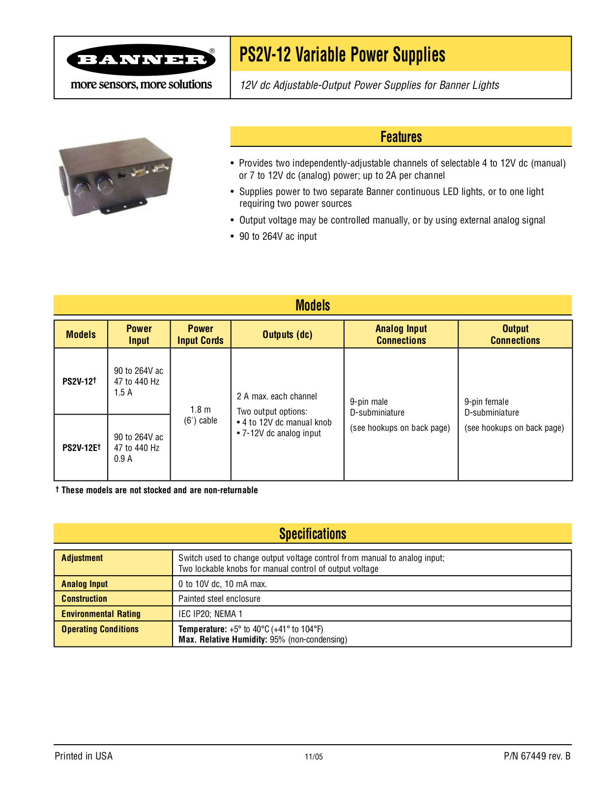 Banner PS2V-12 User Manual