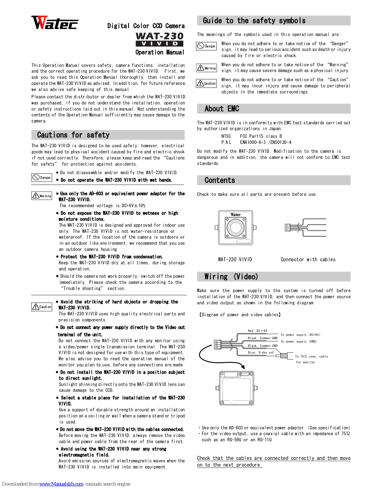 Watec WAT-230 VIVID Operation Manual