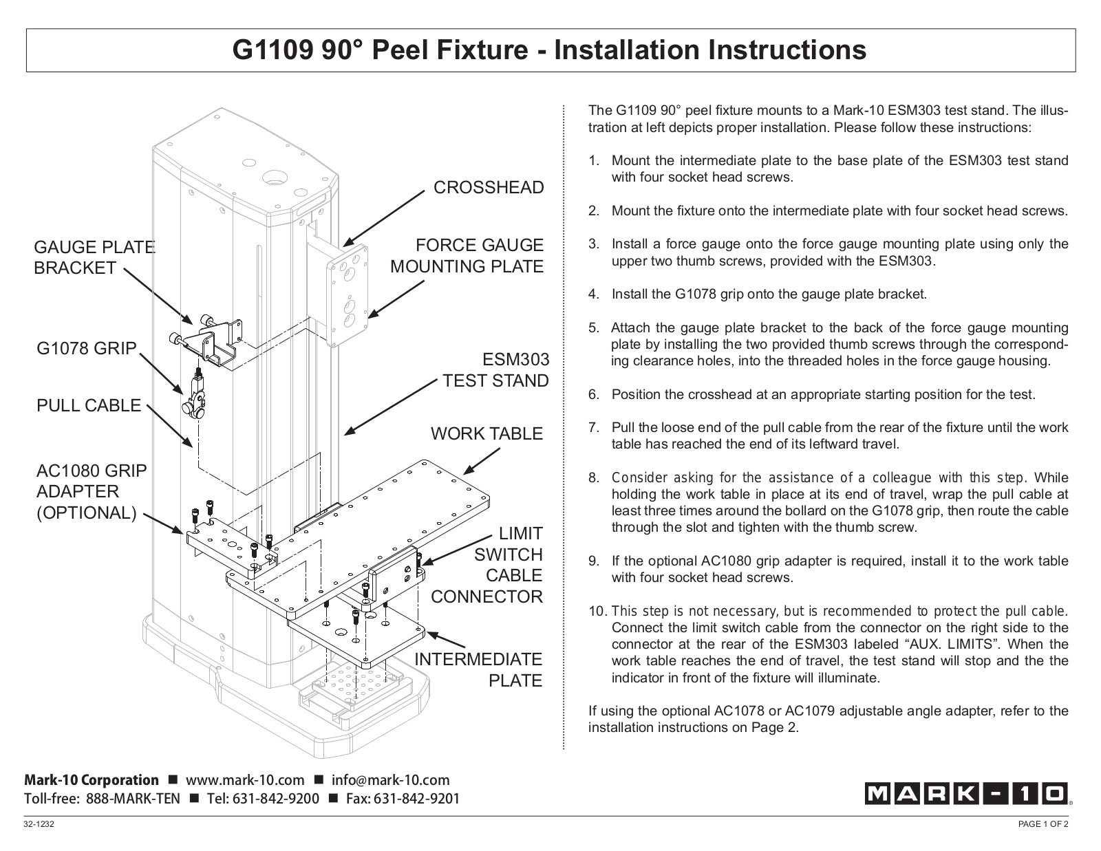 Mark-10 G1109 Installation Instructions Manual