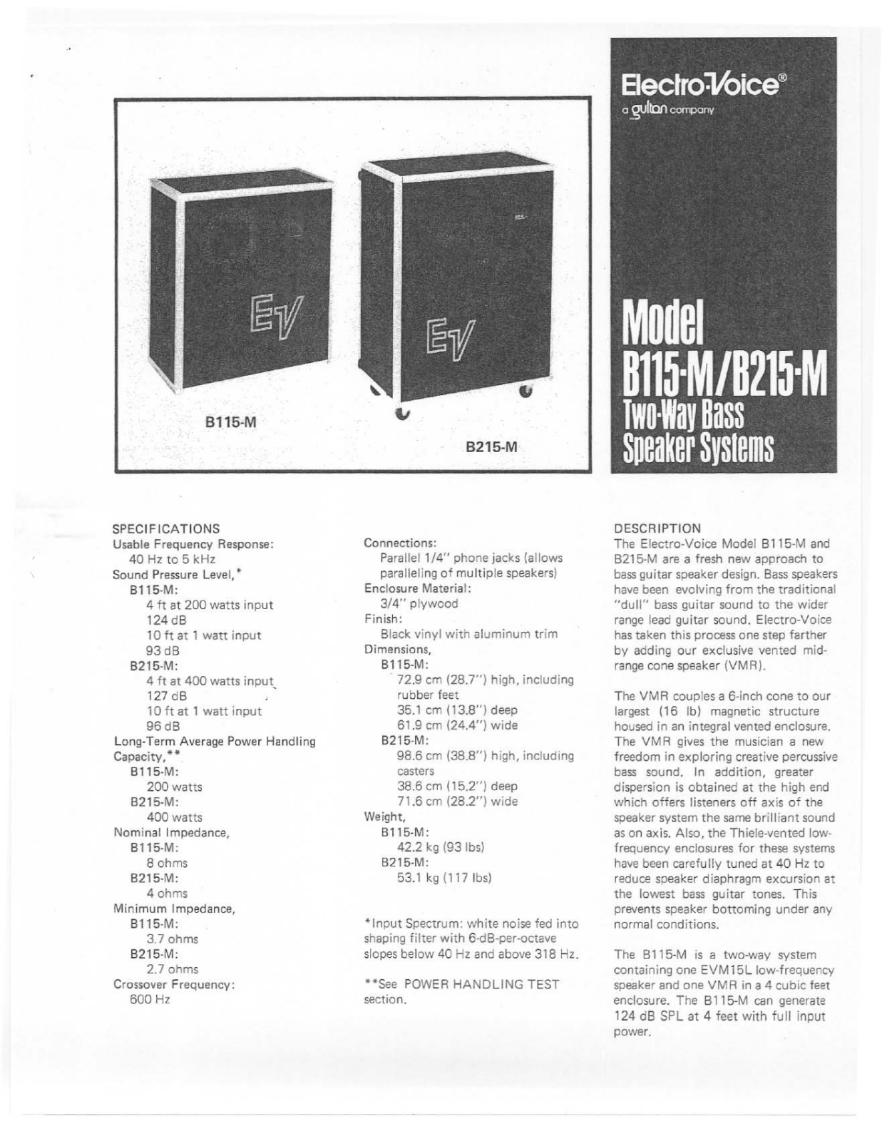 Electro-Voice B115-M, B215-M User Manual