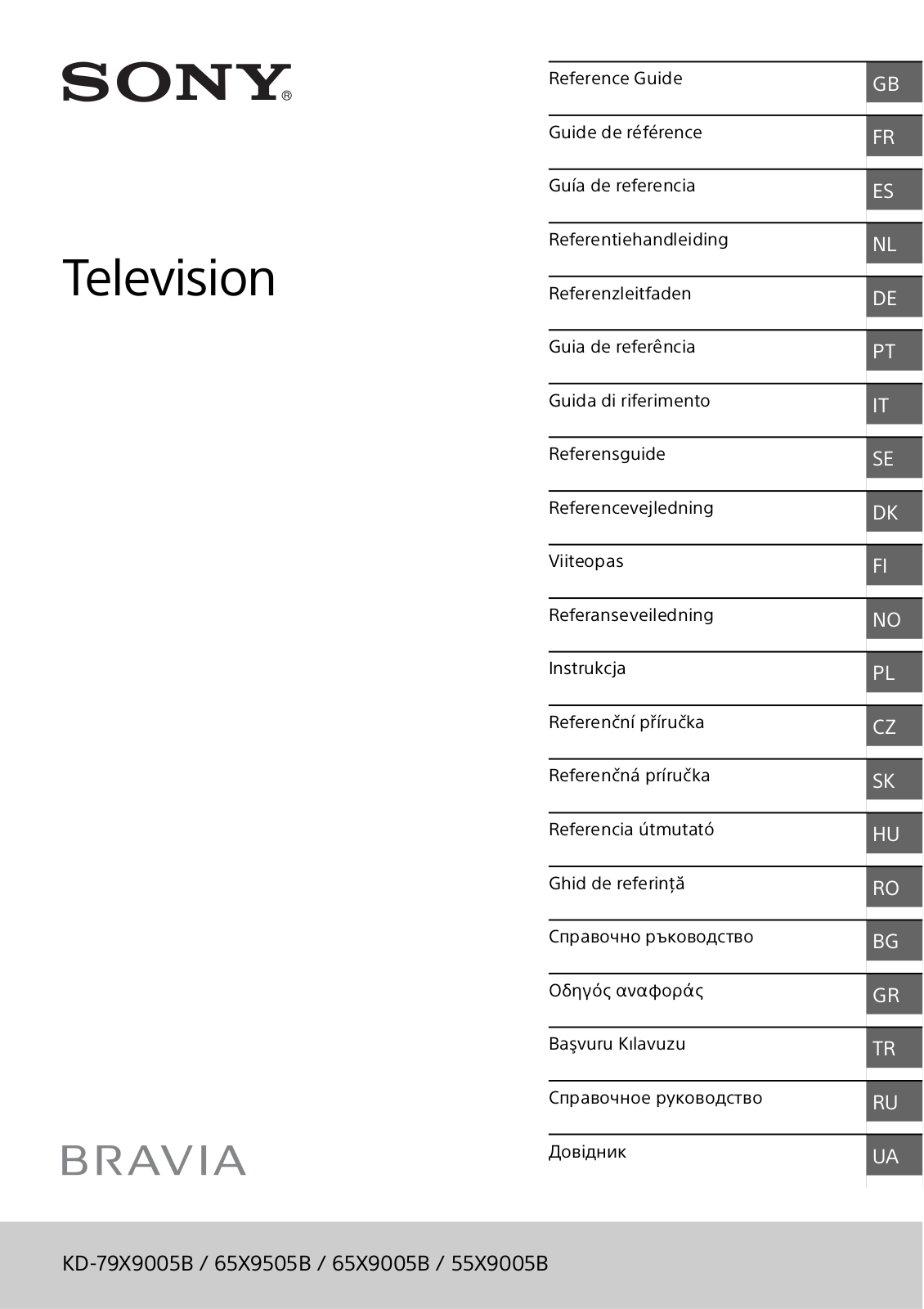 Sony BRAVIA KD-79X9005B, BRAVIA KD-65X9505B, BRAVIA KD-65X9005B, BRAVIA KD-55X9005B Reference Manual - ManualMachine.com