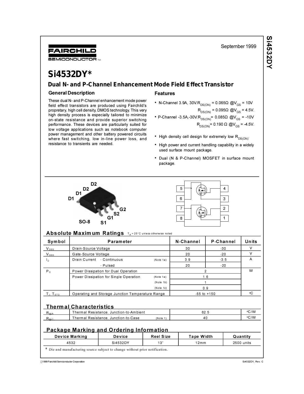 Fairchild Semiconductor SI4532DY Datasheet