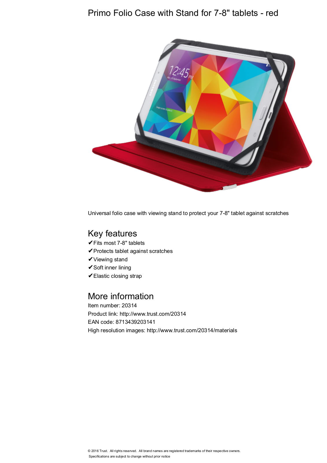 Trust Primo Folio Case with Stand for 7-8 tablets User Manual