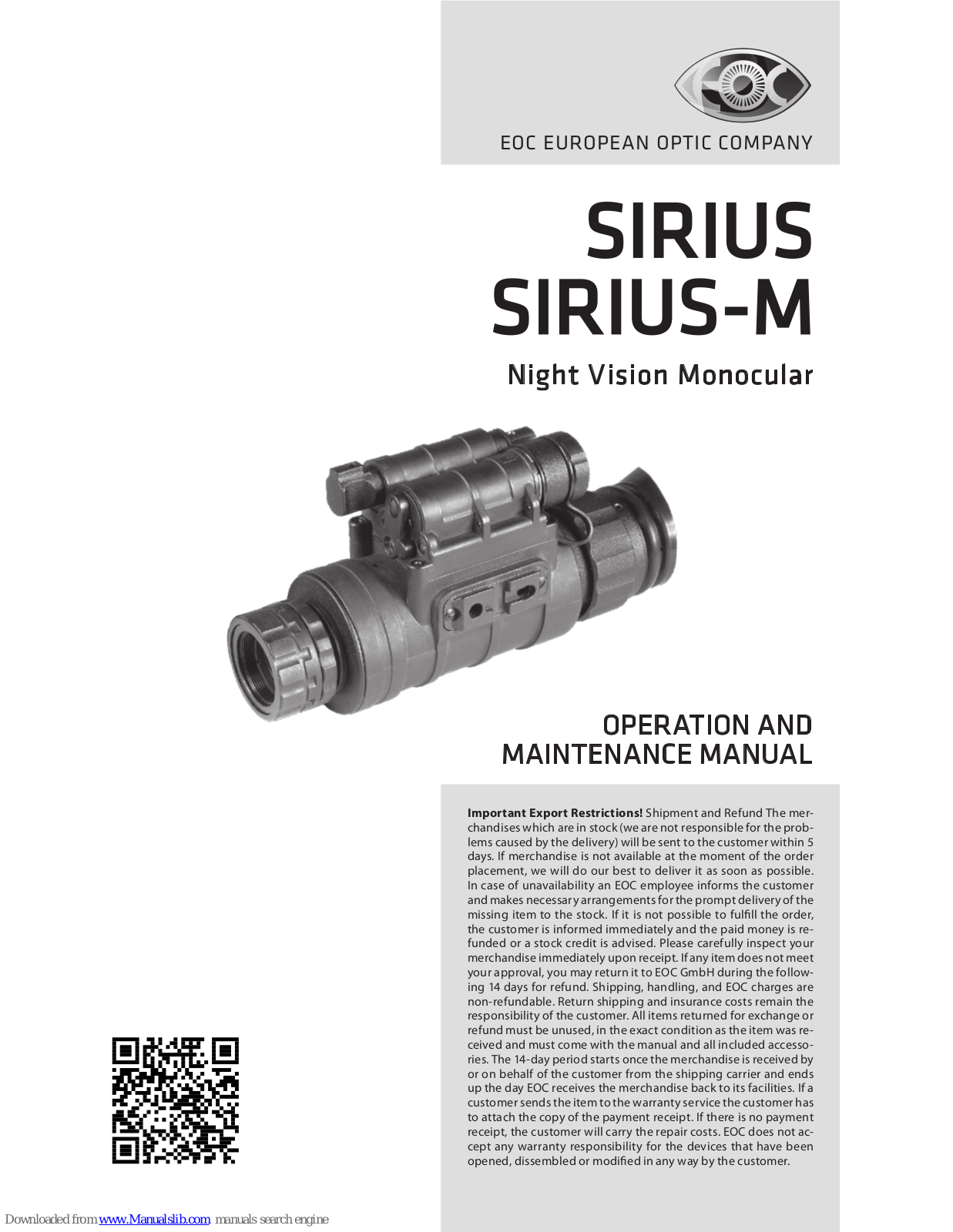 EOC Sirius, Sirius-M Operation And Maintenance Manual