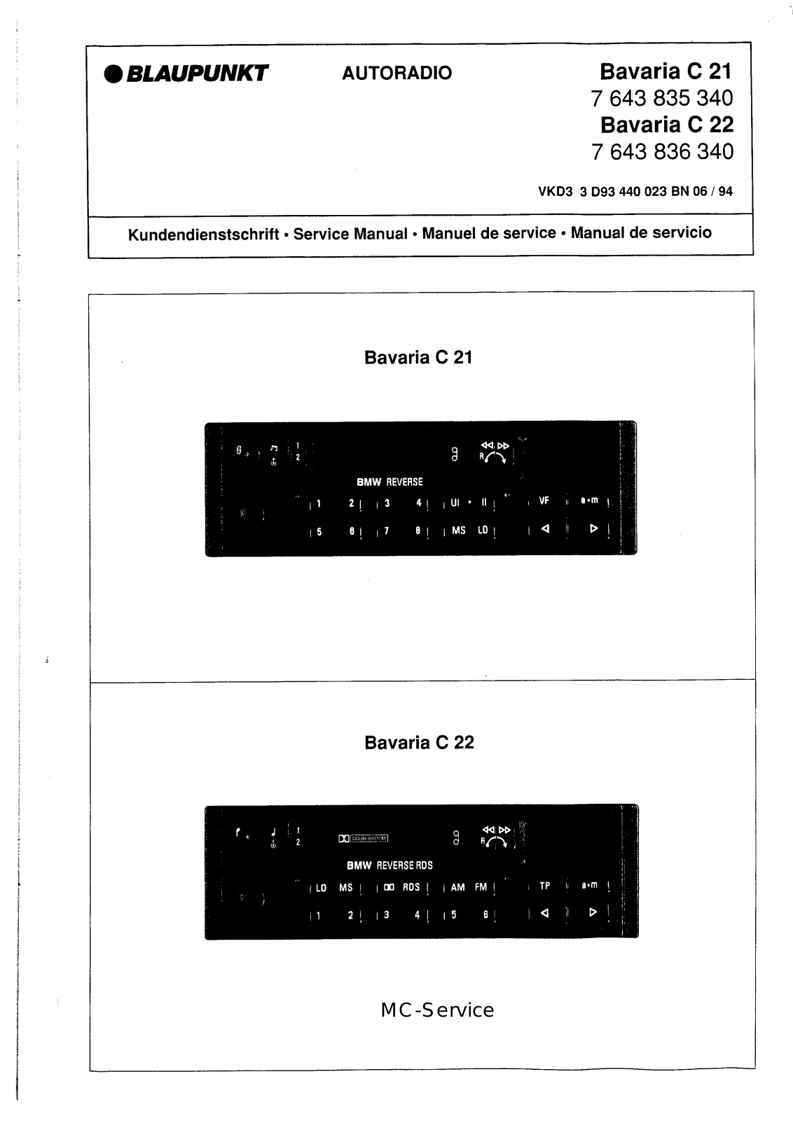Blaupunkt Bavaria C 21, Bavaria C 22 Service Manual