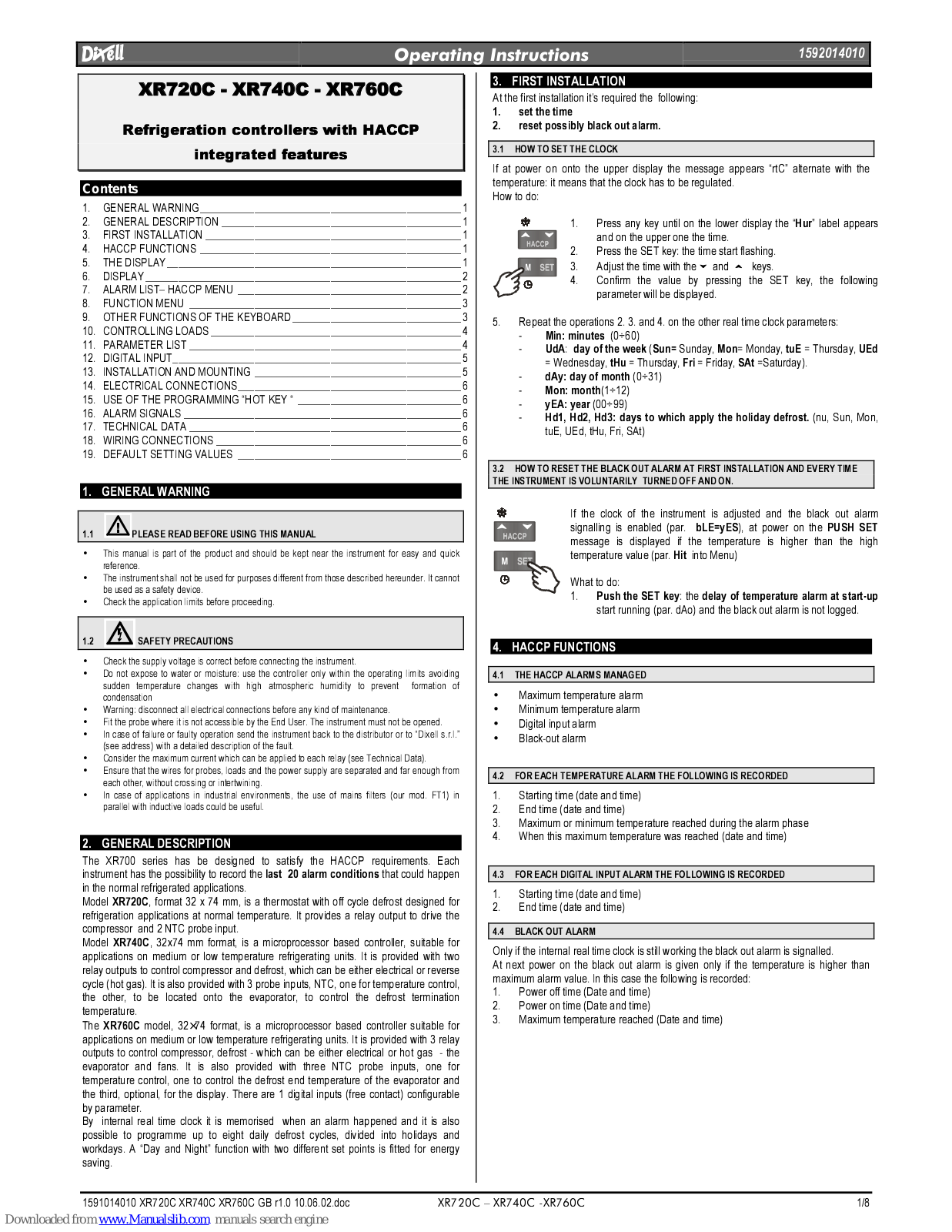 dixell XR720C, XR740C, XR760C Operating Instructions Manual