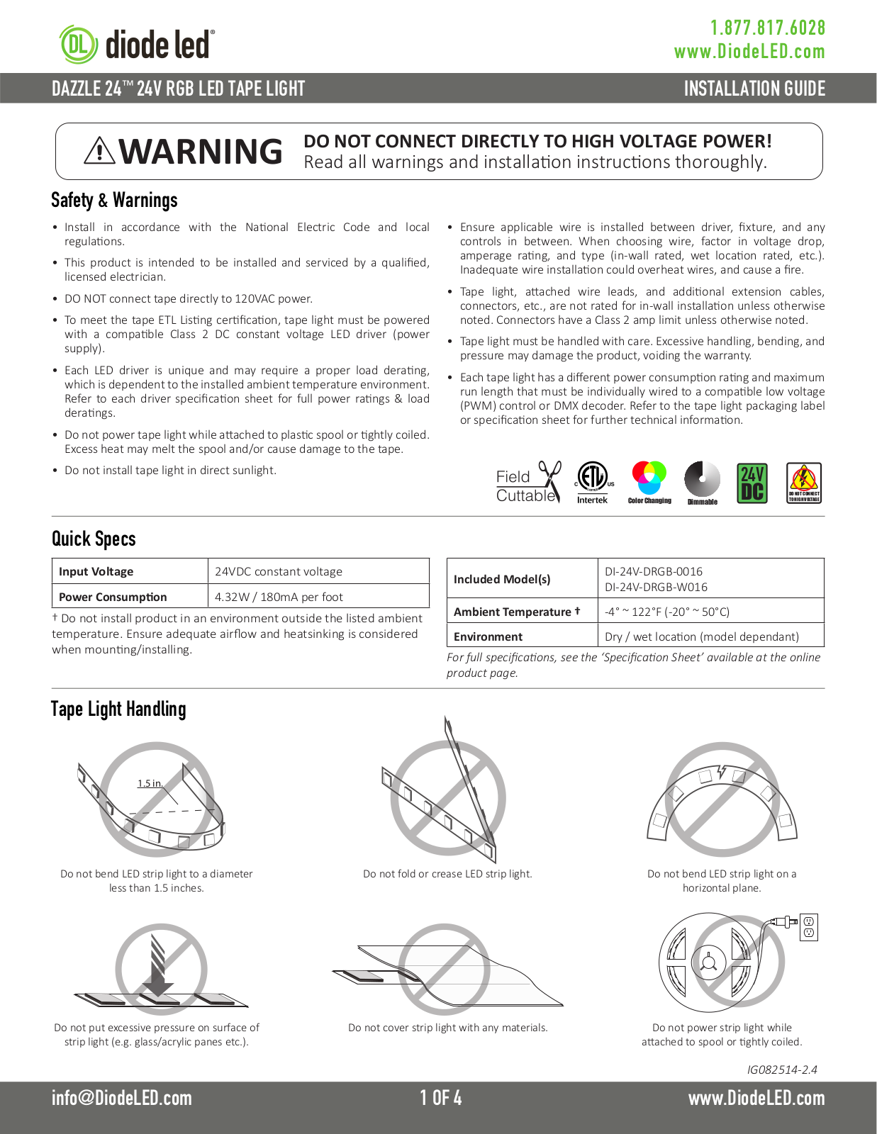 Diode LED RGB LED Tape Light User Manual