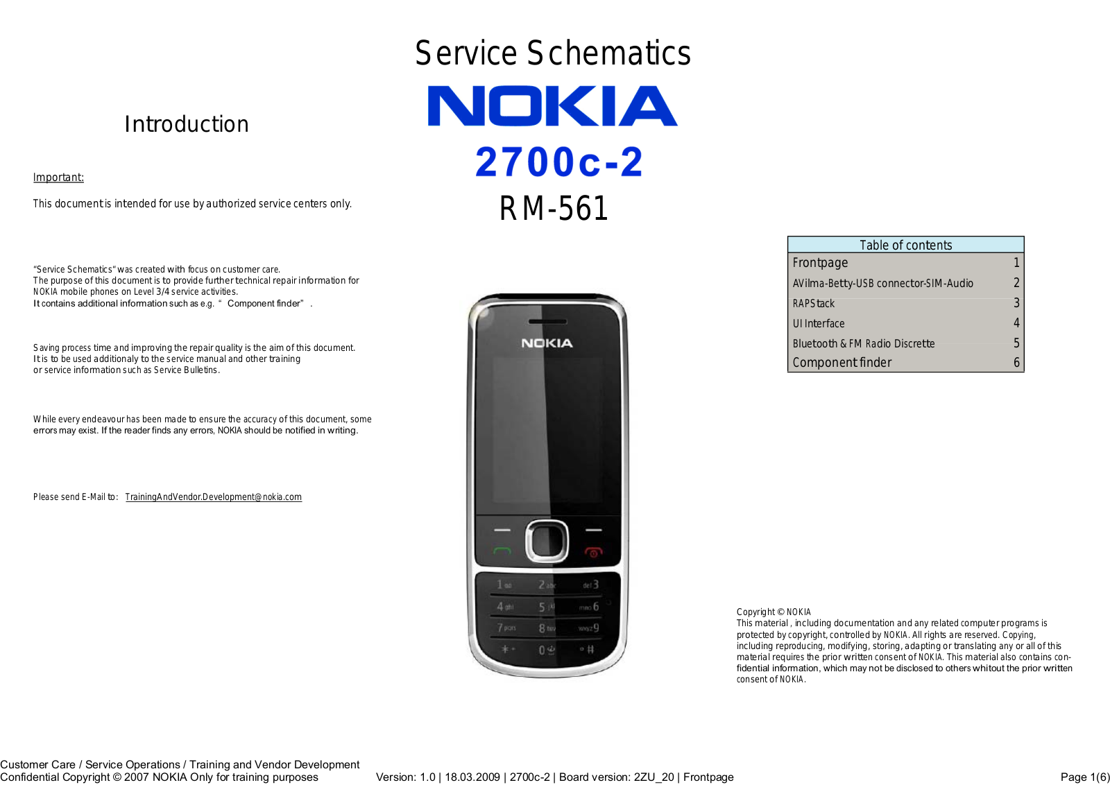 Nokia 2700c-2 RM-561 Schematic