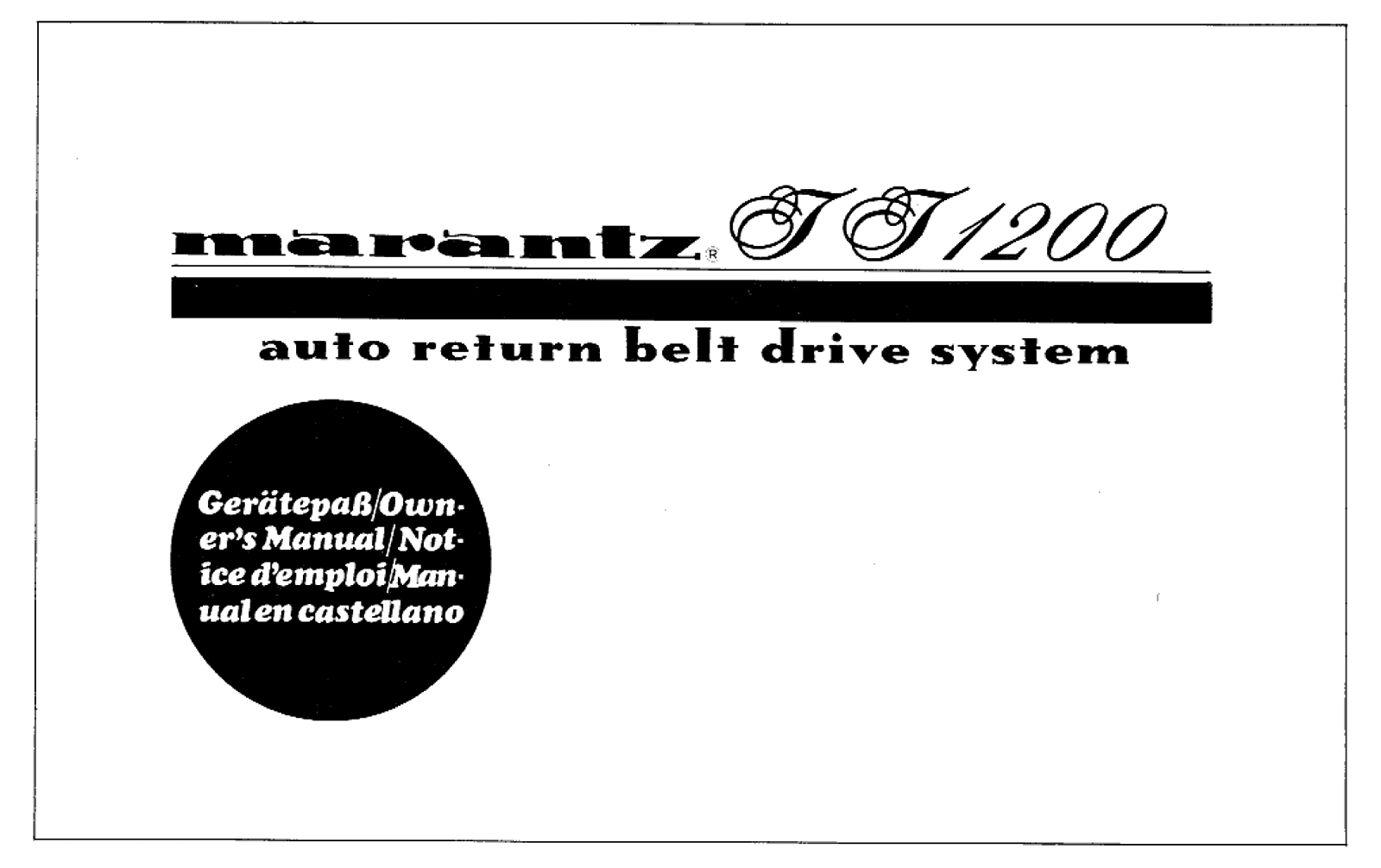 Marantz TT-1200 Owners Manual