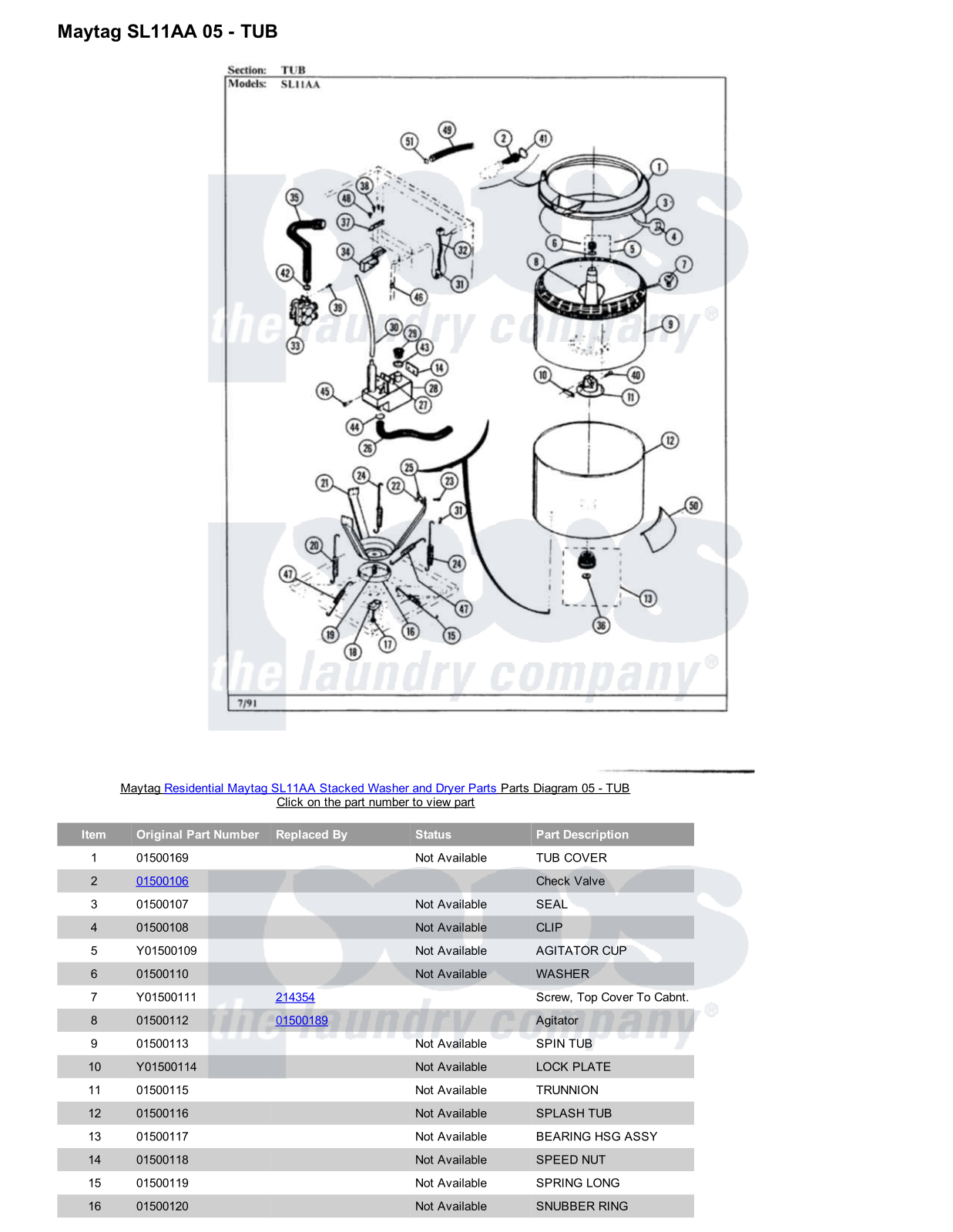 Maytag SL11AA Stacked and Parts Diagram