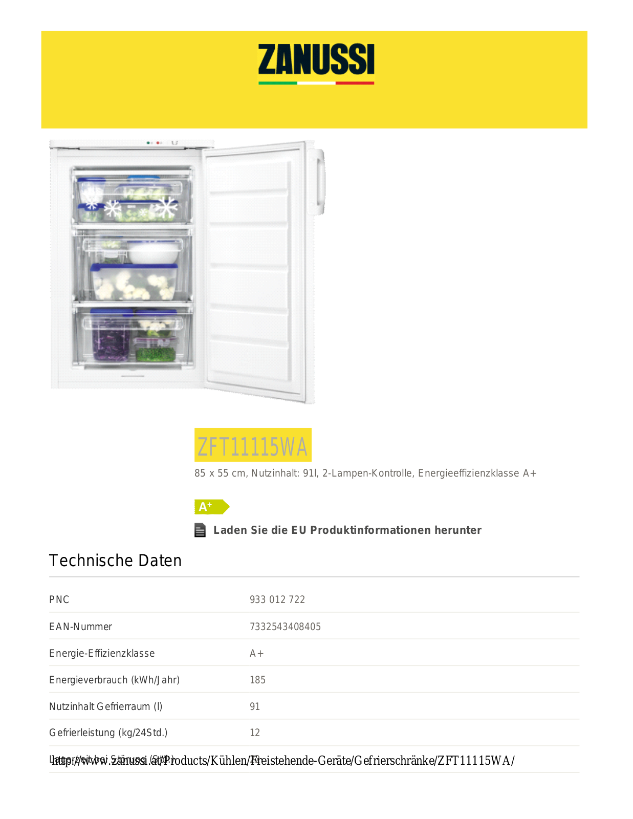 Zanussi ZFT11115WA User Manual