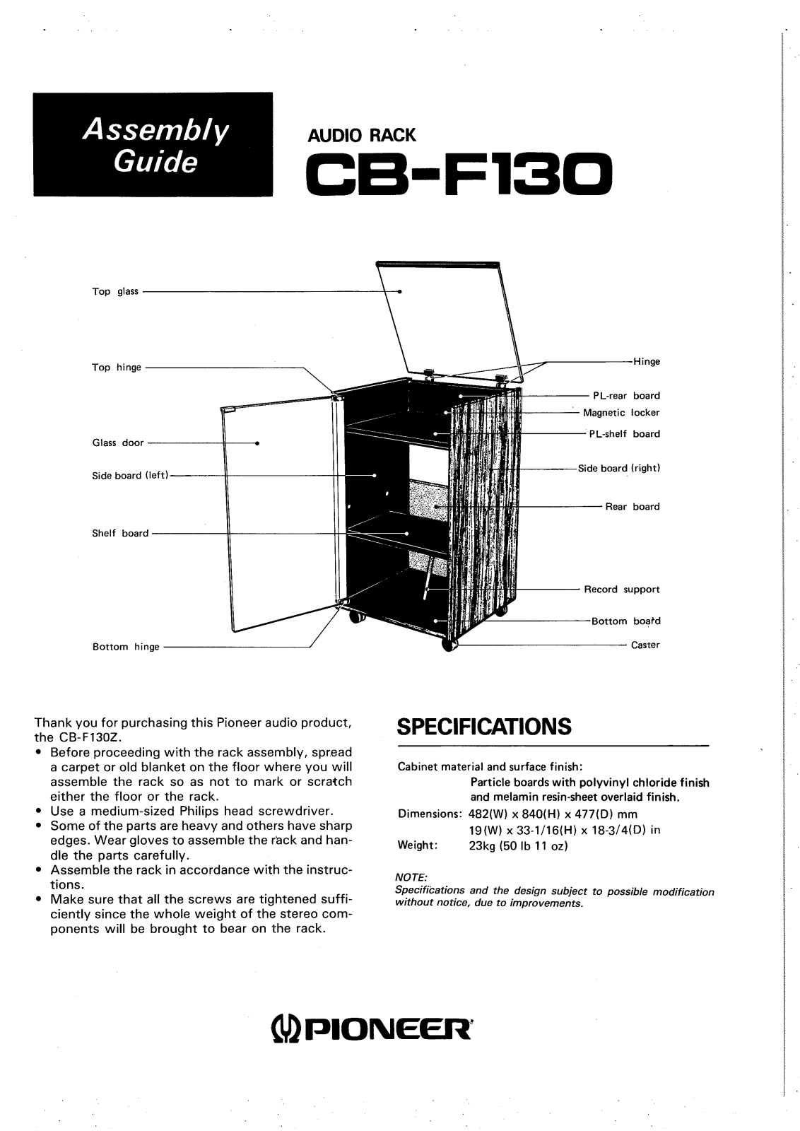 Pioneer CBF-130 Owners manual