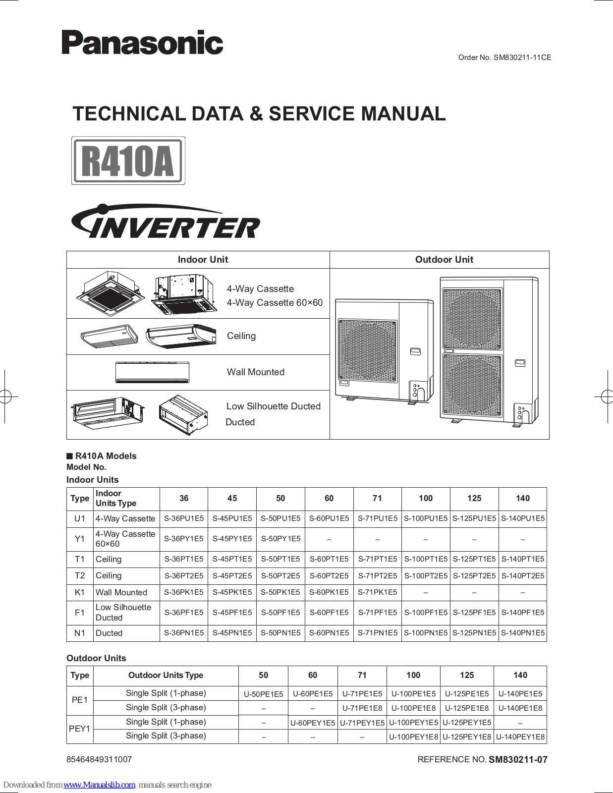 Panasonic S-45PU1E5, S-36PU1E5, S-36PF1E5, S-45PF1E5, S-50PF1E5 Technical Data & Service Manual