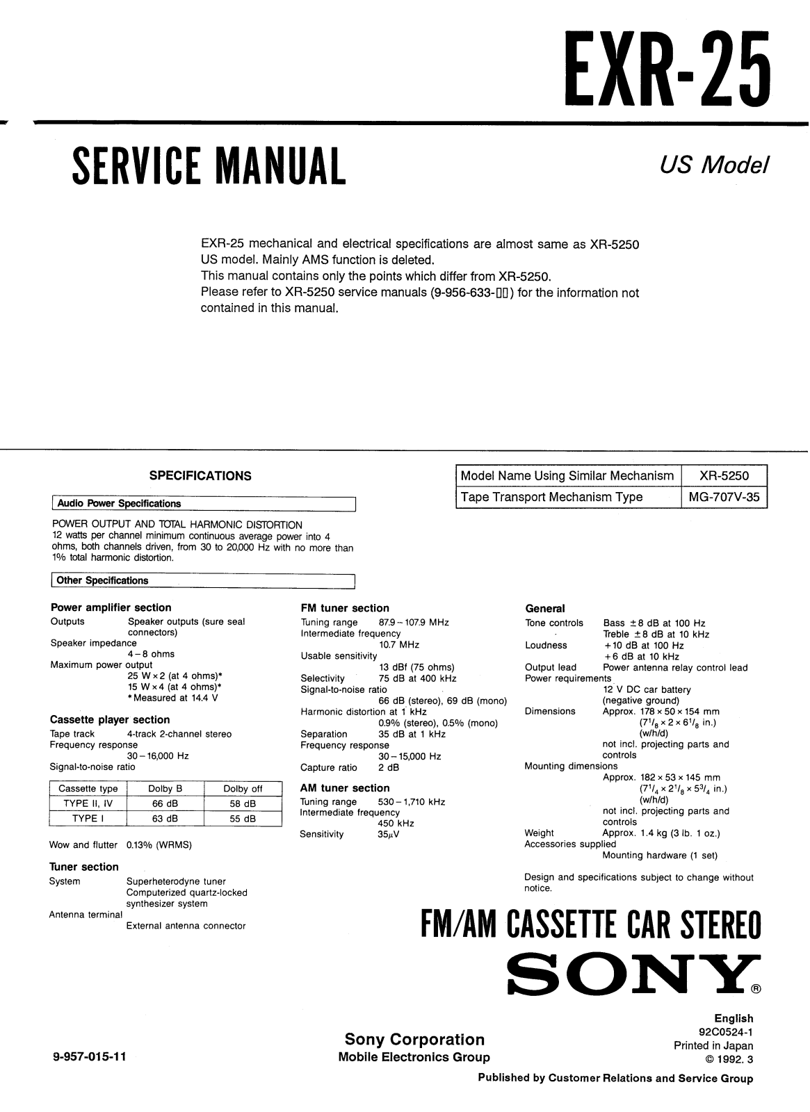 Sony EXR-25 Service manual