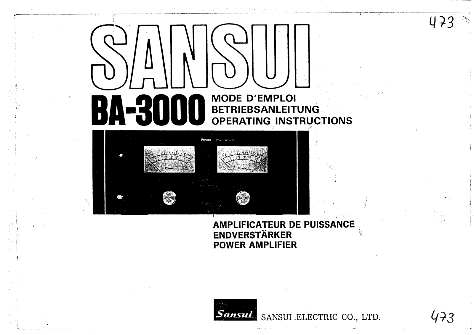 Sansui BA-3000, BA 3000 Power Owners Manual