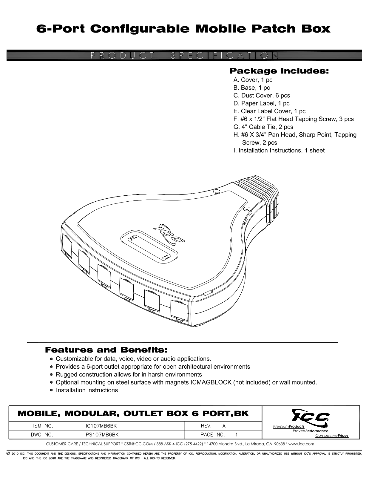 ICC IC107MB6BK Specsheet