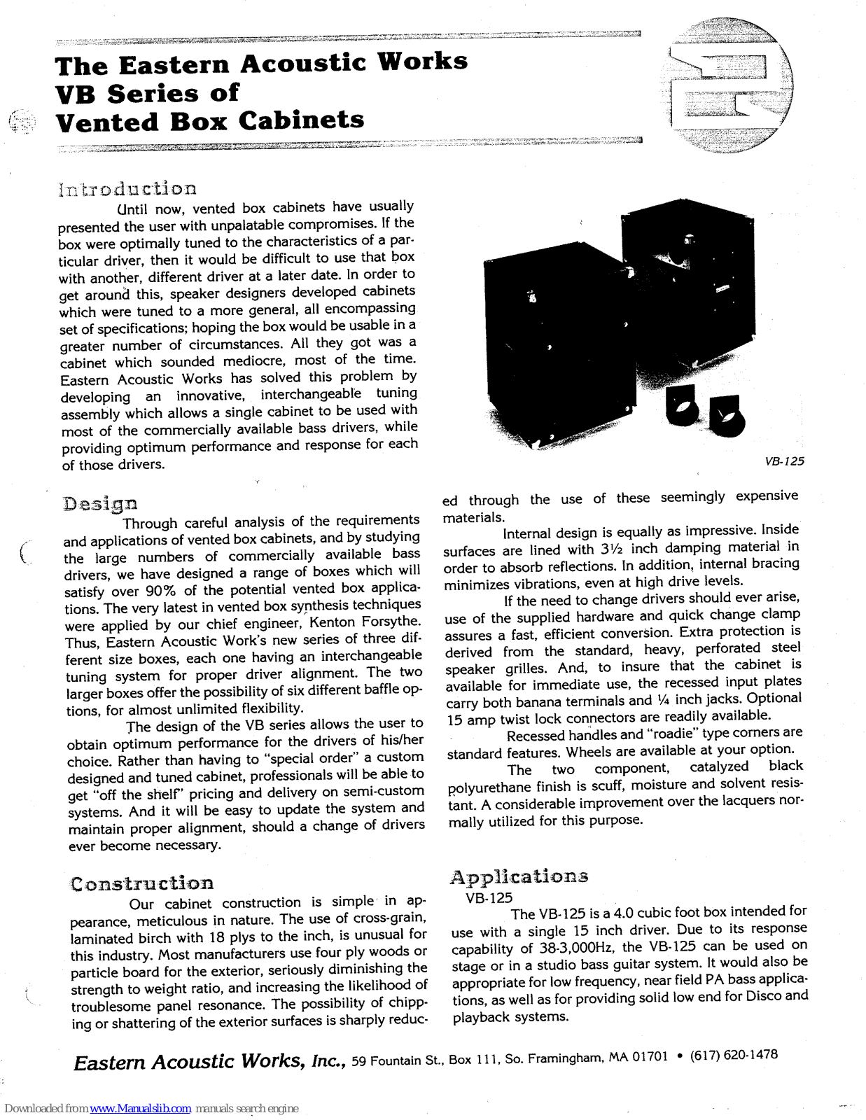 EAW VB-125, VB-225, VB-335, VB-225-01, VB-225-02 Specifications