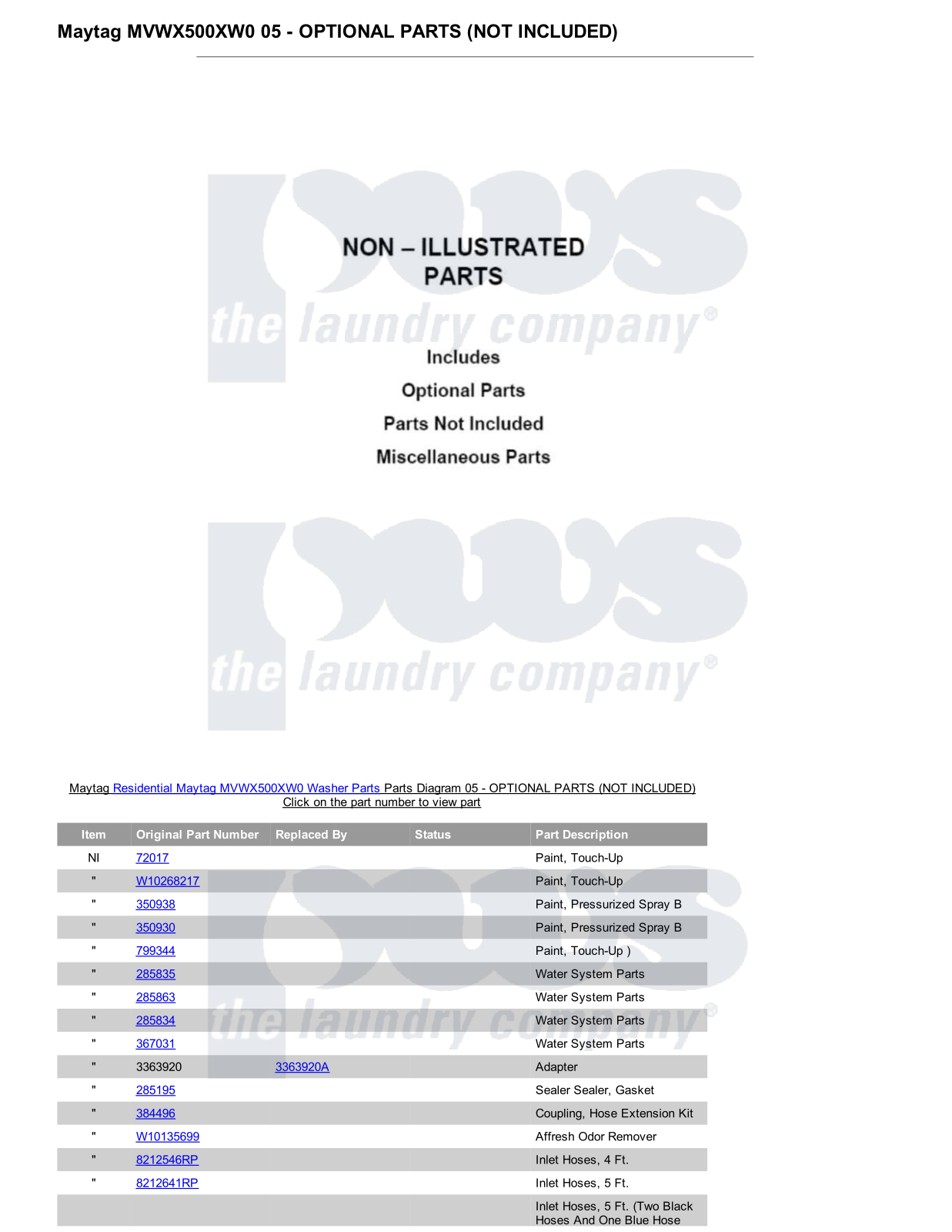 Maytag MVWX500XW0 Parts Diagram