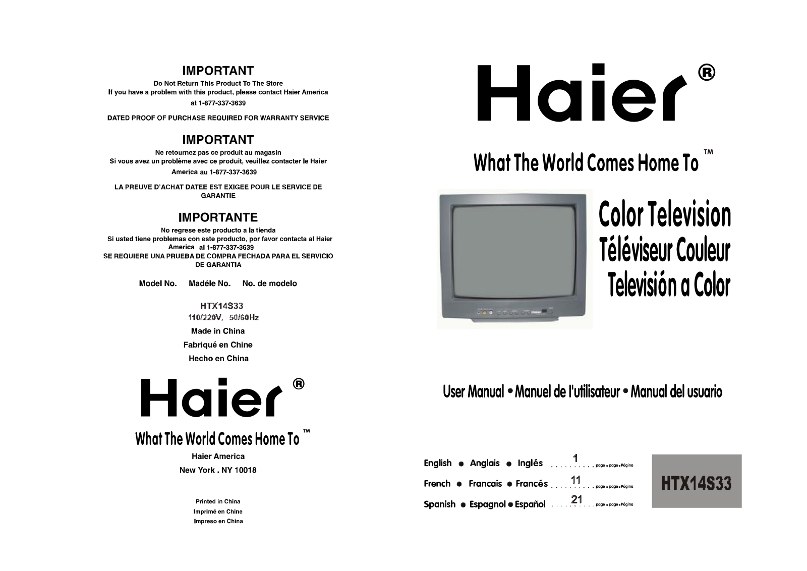 Haier CTV14181 User Manual