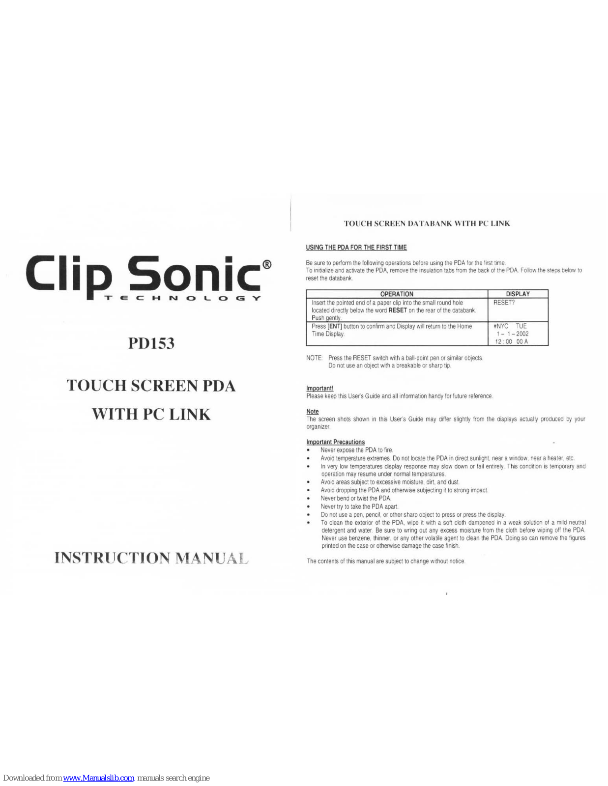 Clip Sonic PD153 Instruction Manual