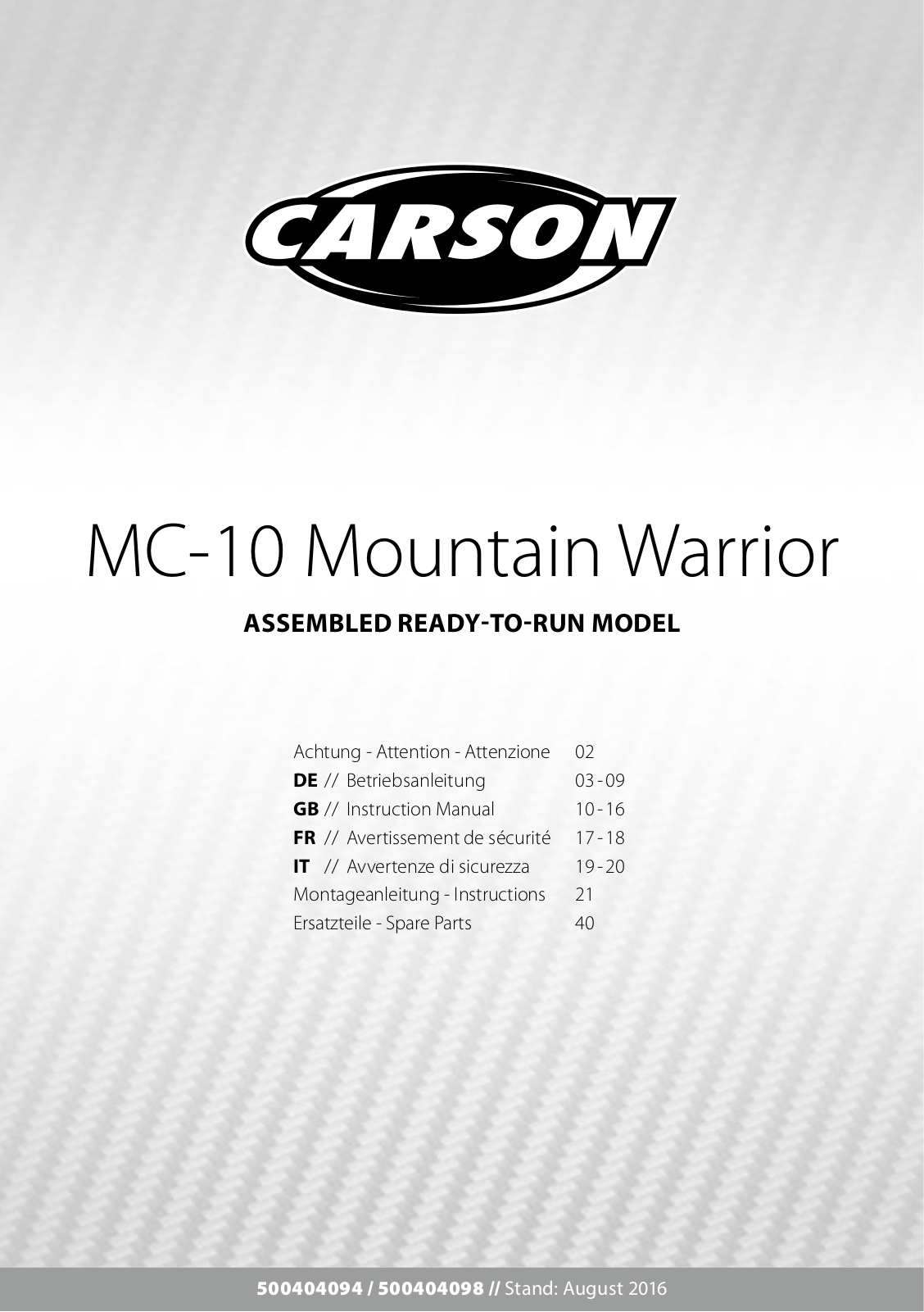 Carson Modellsport 500404094, 500404098 Instruction Manual